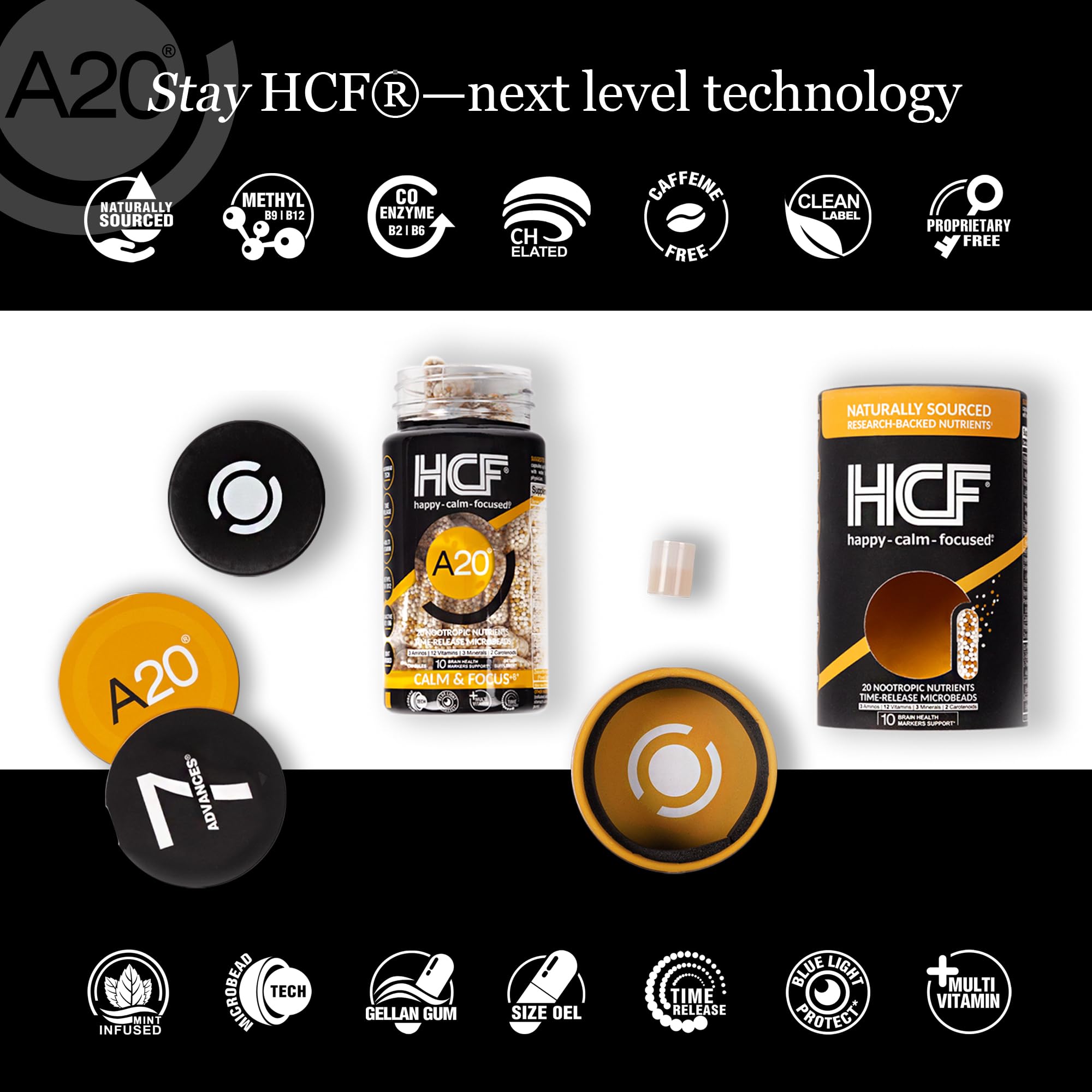 HCF A20 liberation-temporelle, microbilles pour absorption durable.