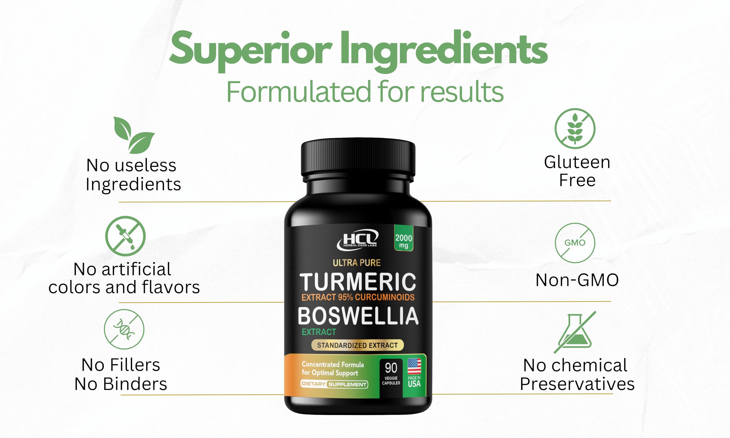 HCL Herbal Code Labs curcuma-boswellia : capsules sans gluten et végétarien, adaptable à divers modes de vie.