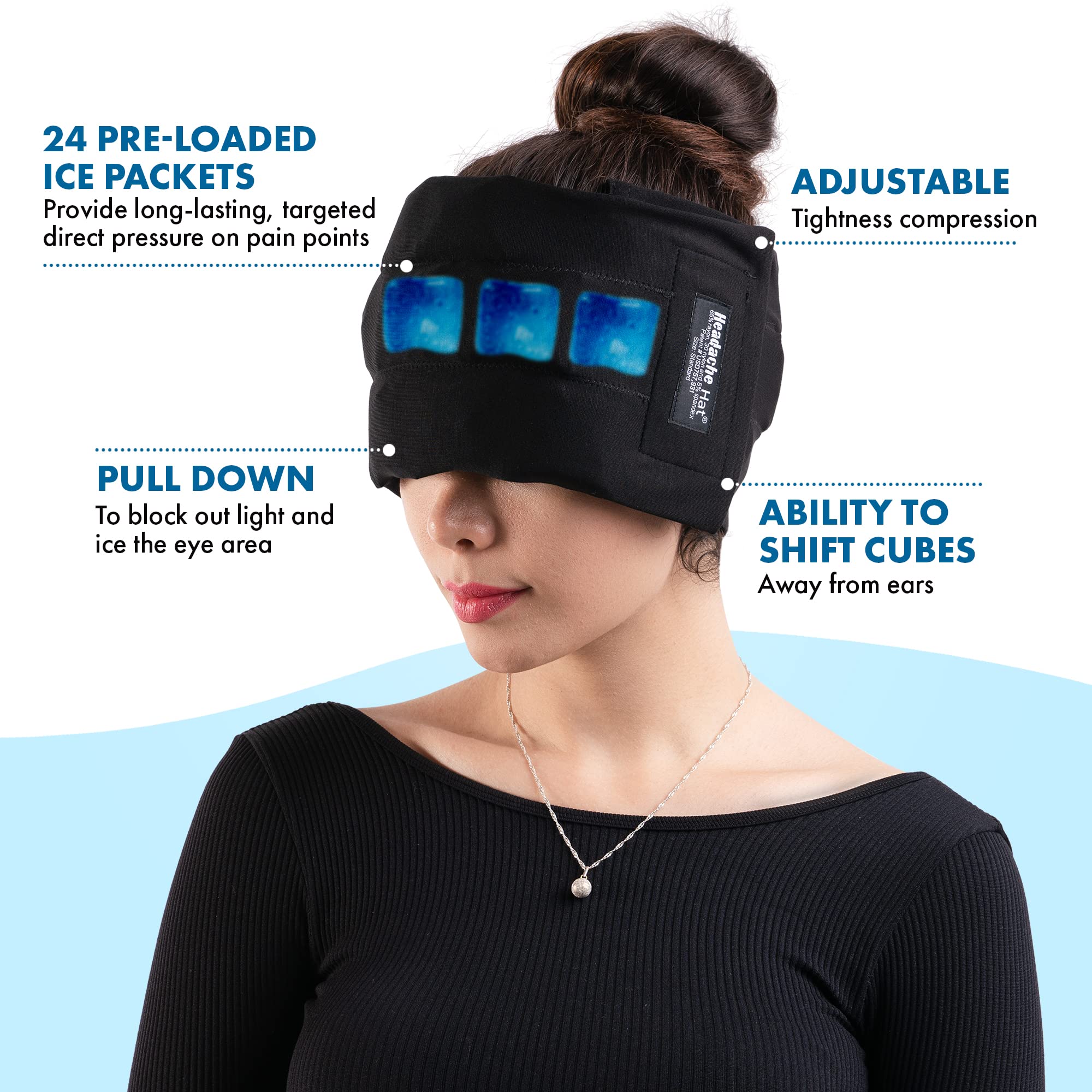 Headache Hat Halo: pochettes glace offrent un froid durable.