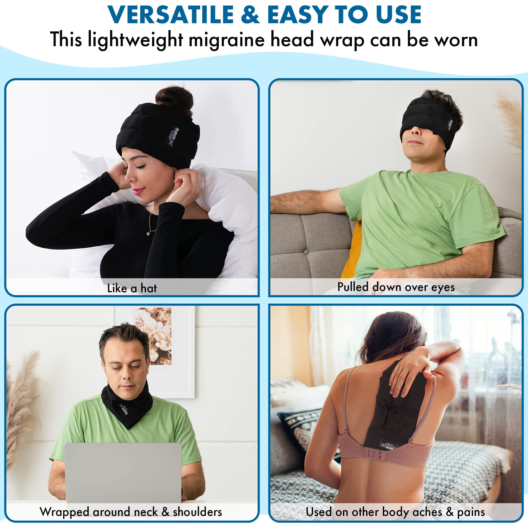 Headache Hat Halo: sac de congelation inclus pour congeler et utiliser.