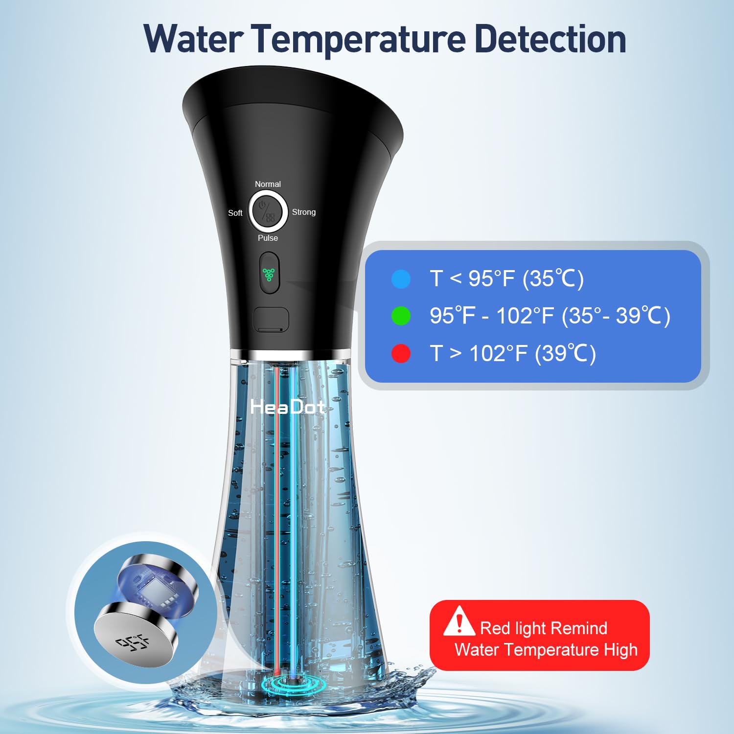 HeadDot detection température eau: sécurité et confort pendant le rinçage.