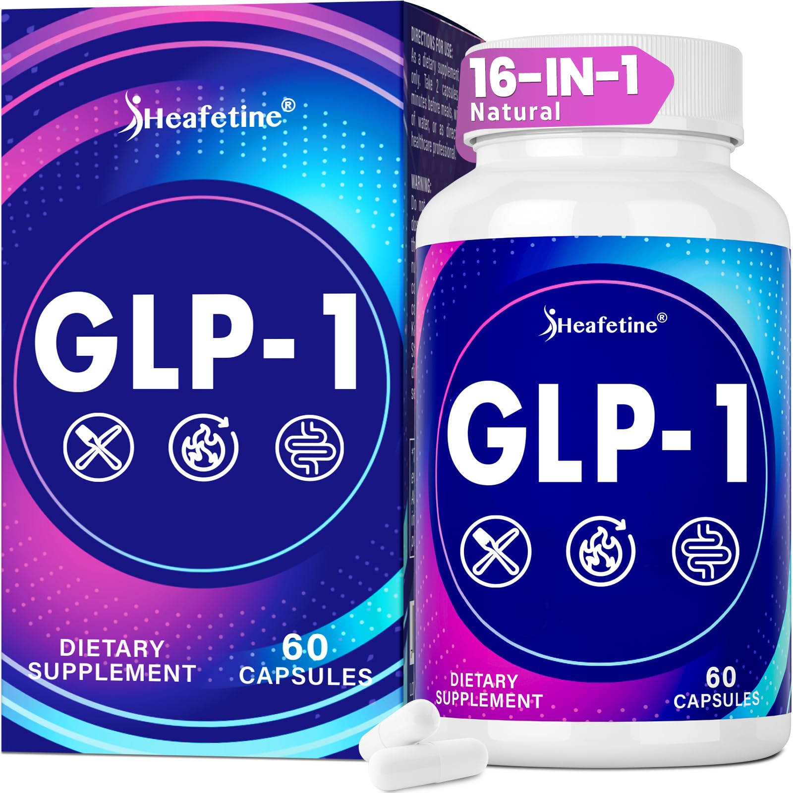 Bouteille Heafetine GLP-1 Probiotique soutient la digestion et l'énergie quotidienne.