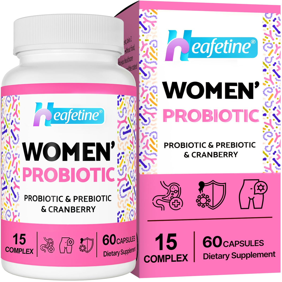Capsules Probiotiques Femmes Heafetine: soutien potentiel à l'équilibre intime et digestif.