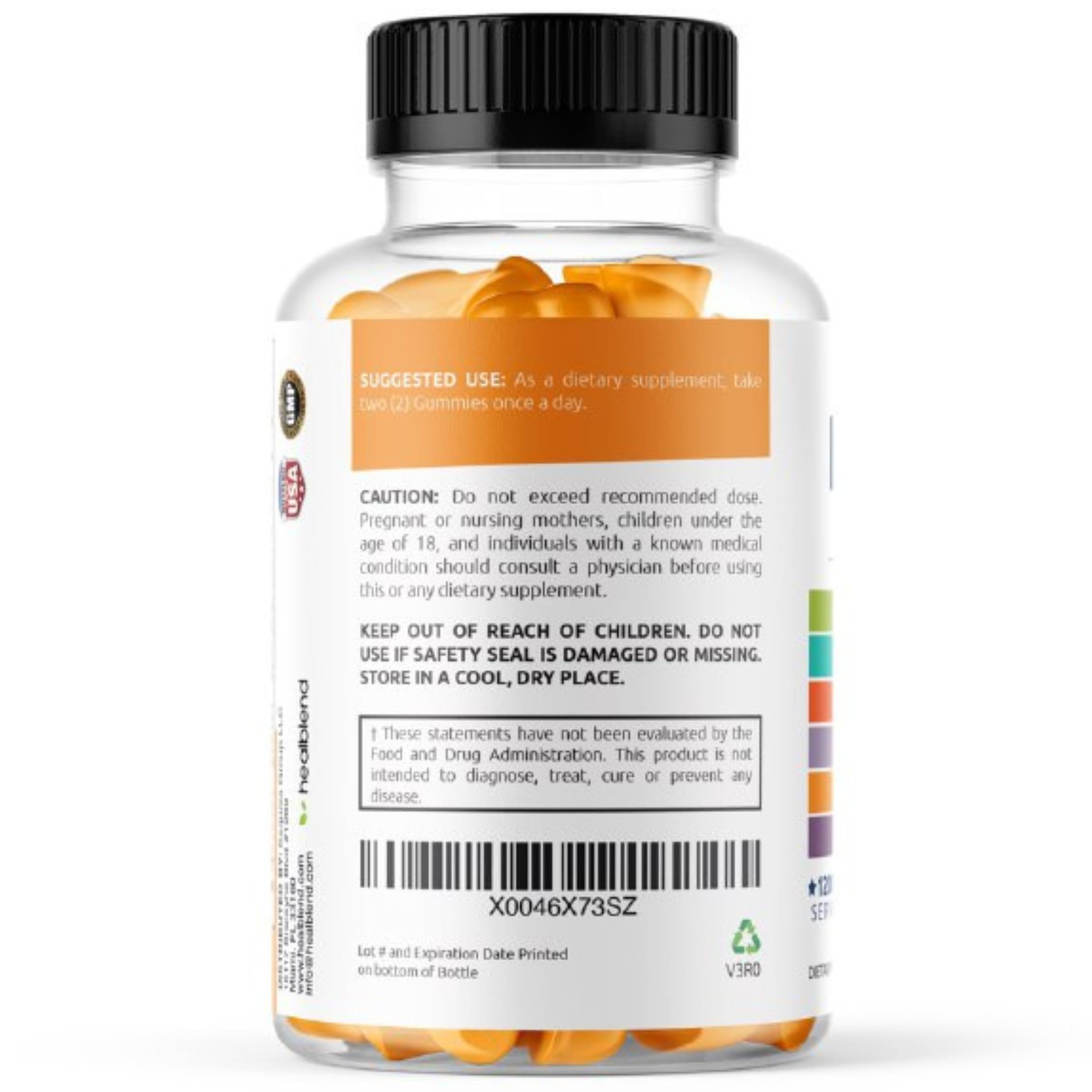 healblend gommes multivitaminées pour adulte, parfaites en voyage, format compact et pratique.
