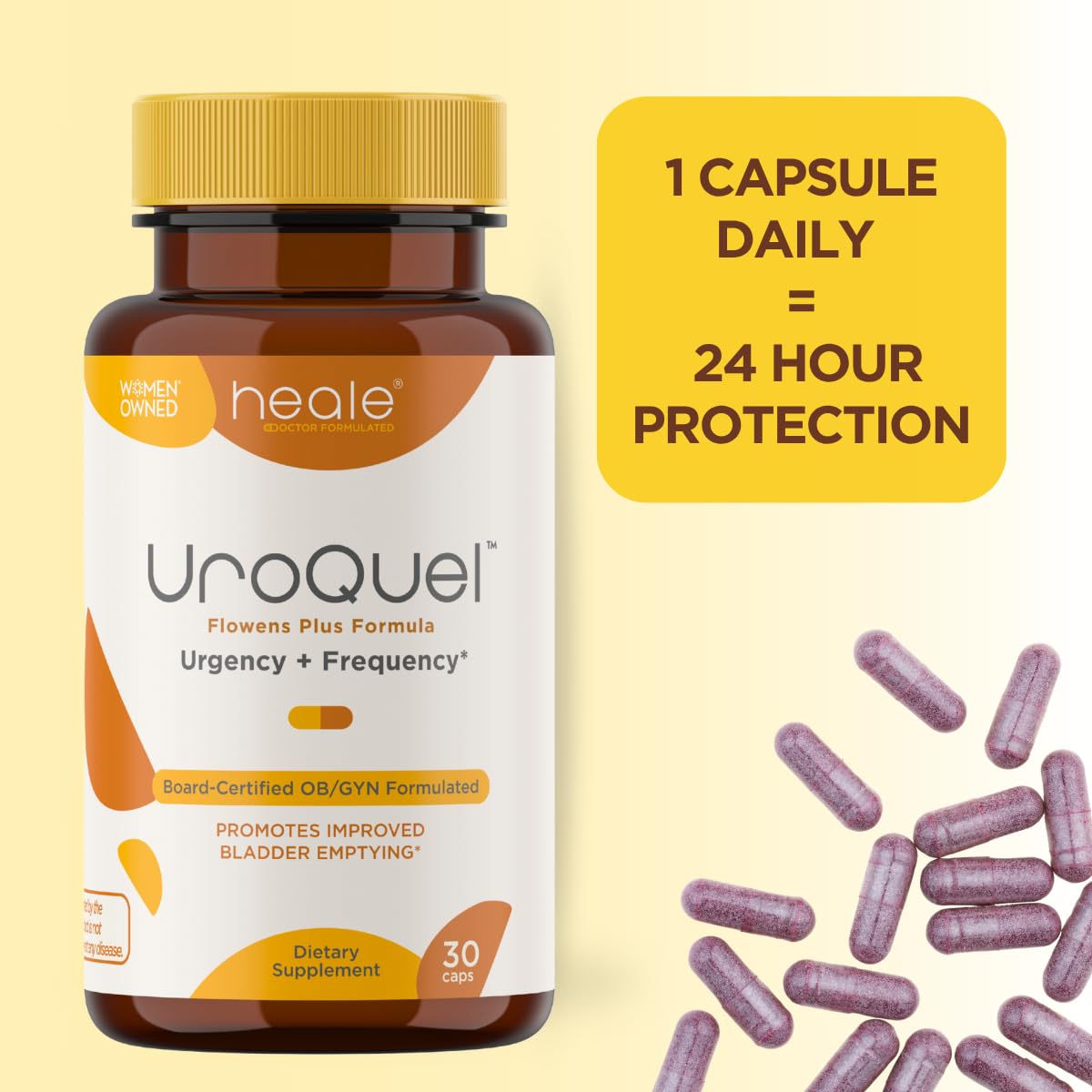 Capsules Heale UroQuel en gros plan, faciles à intégrer à une routine.