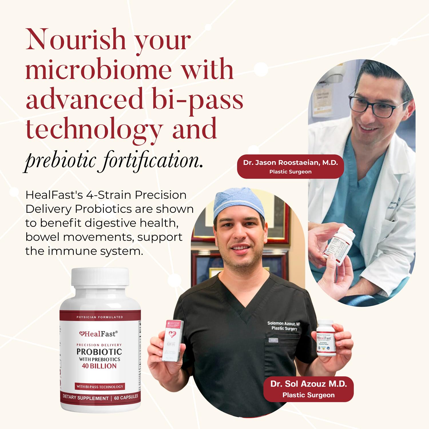 HealFast prébiotiques inclus, nourrissent les probiotiques pour une efficacité potentielle