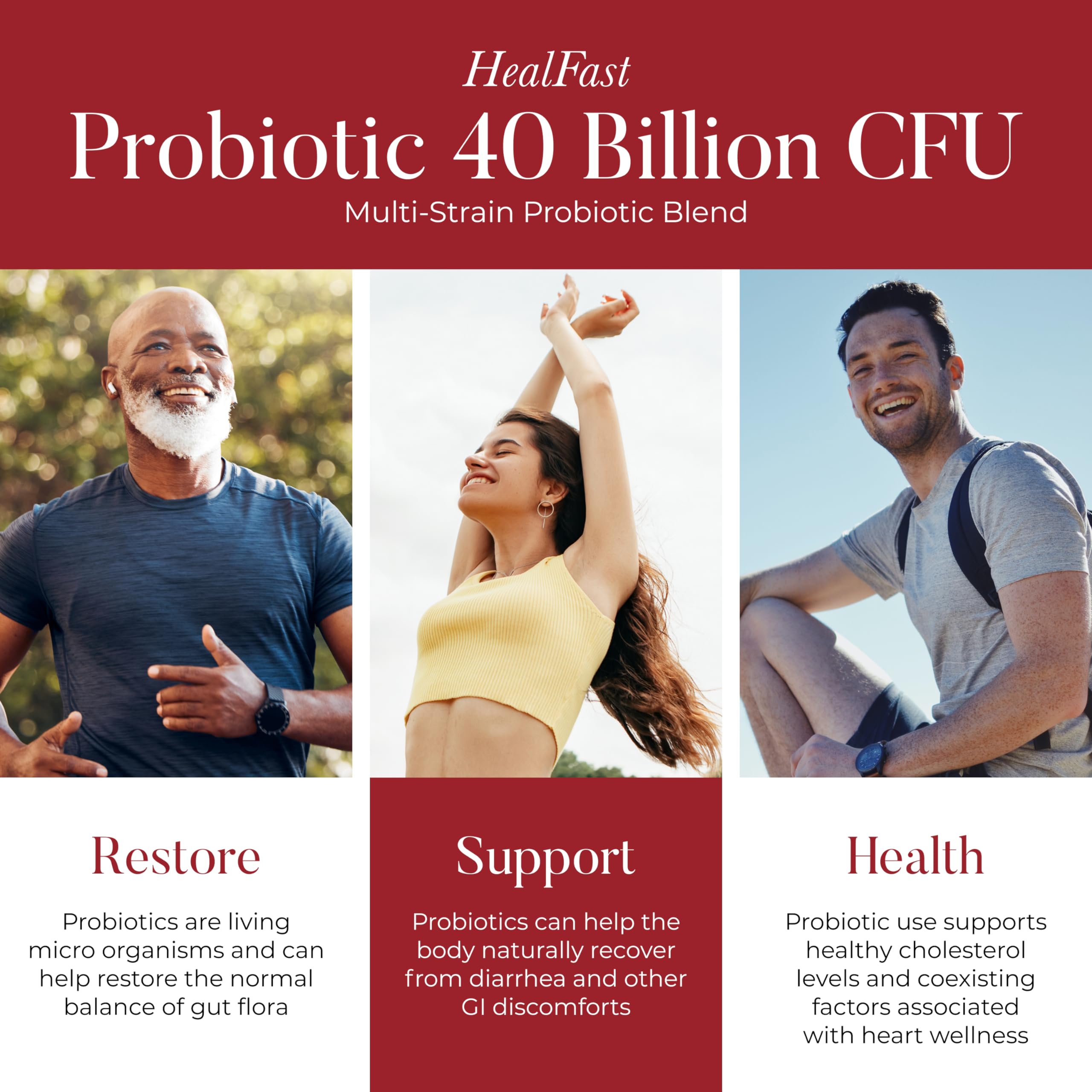 HealFast capsules probiotiques 40 Milliards CFU, capsules faciles à avaler