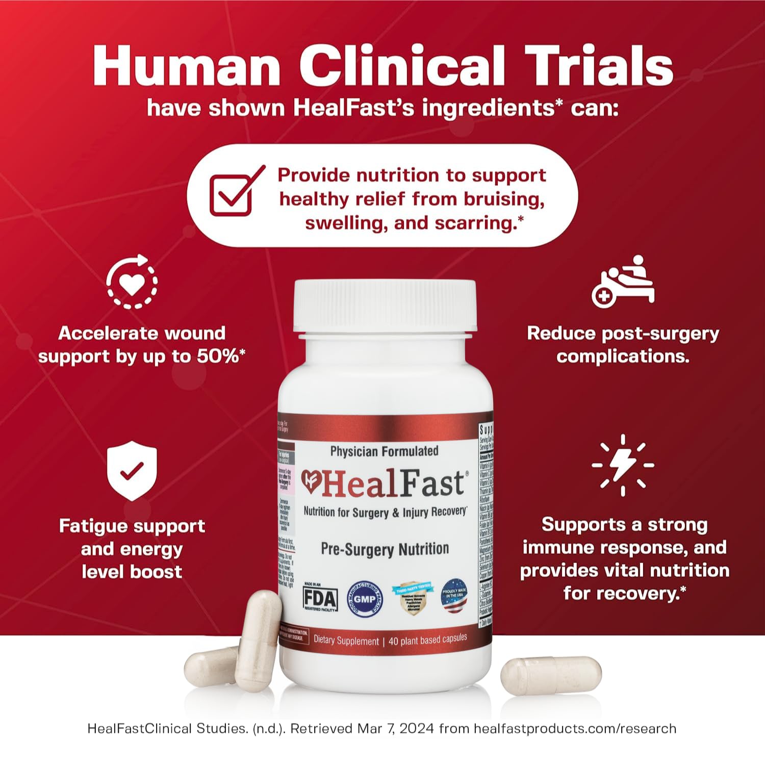HealFast probiotiques - capsules préopératoires favorisant l'équilibre intestinal.