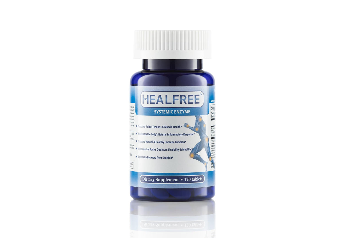 Healfree système enzymatique – bouteille et étiquette claires facilitant la routine quotidienne.