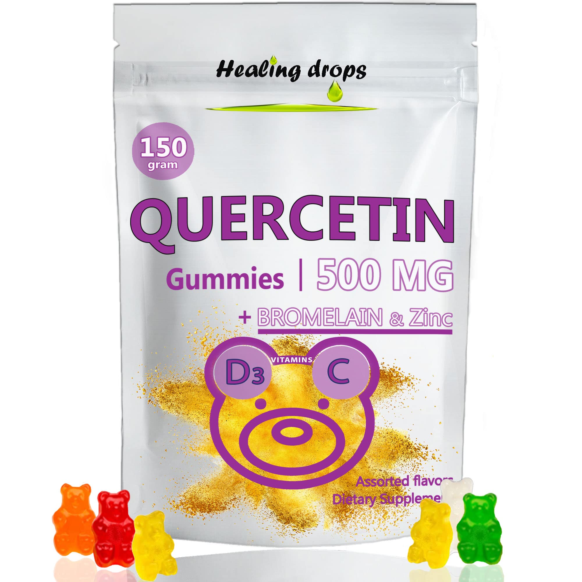 HEALING DROPS Quercétine avec Bromélaïne – flacon, support quotidien potentiel.