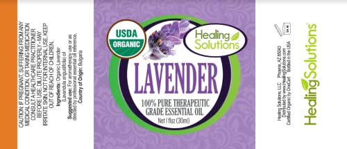 Healing Solutions image étiquette bio lavande, pureté vérifiée.