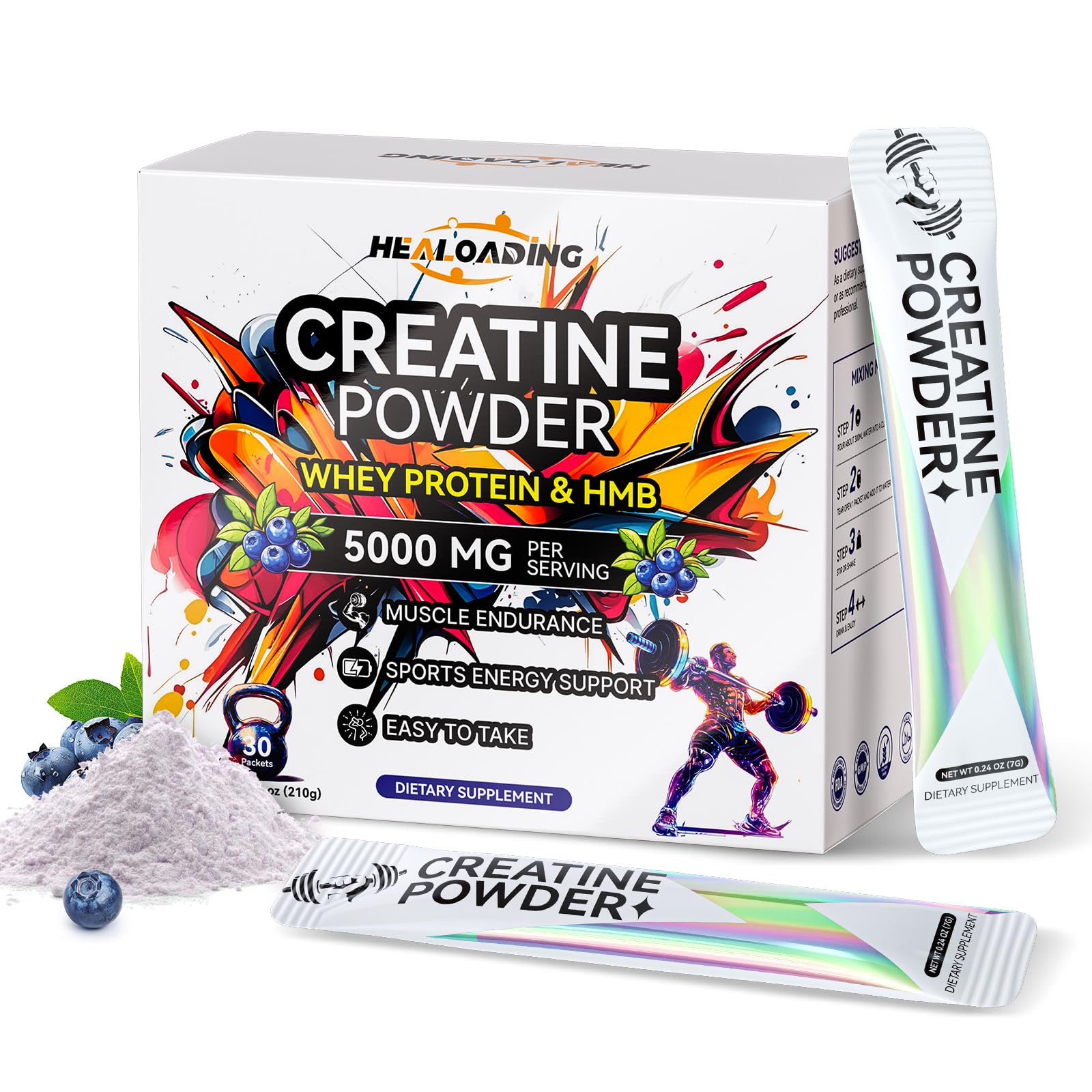 HEALOADING Créatine Monohydrate en emballage 30 sachets, pratique pour vos entraînements.