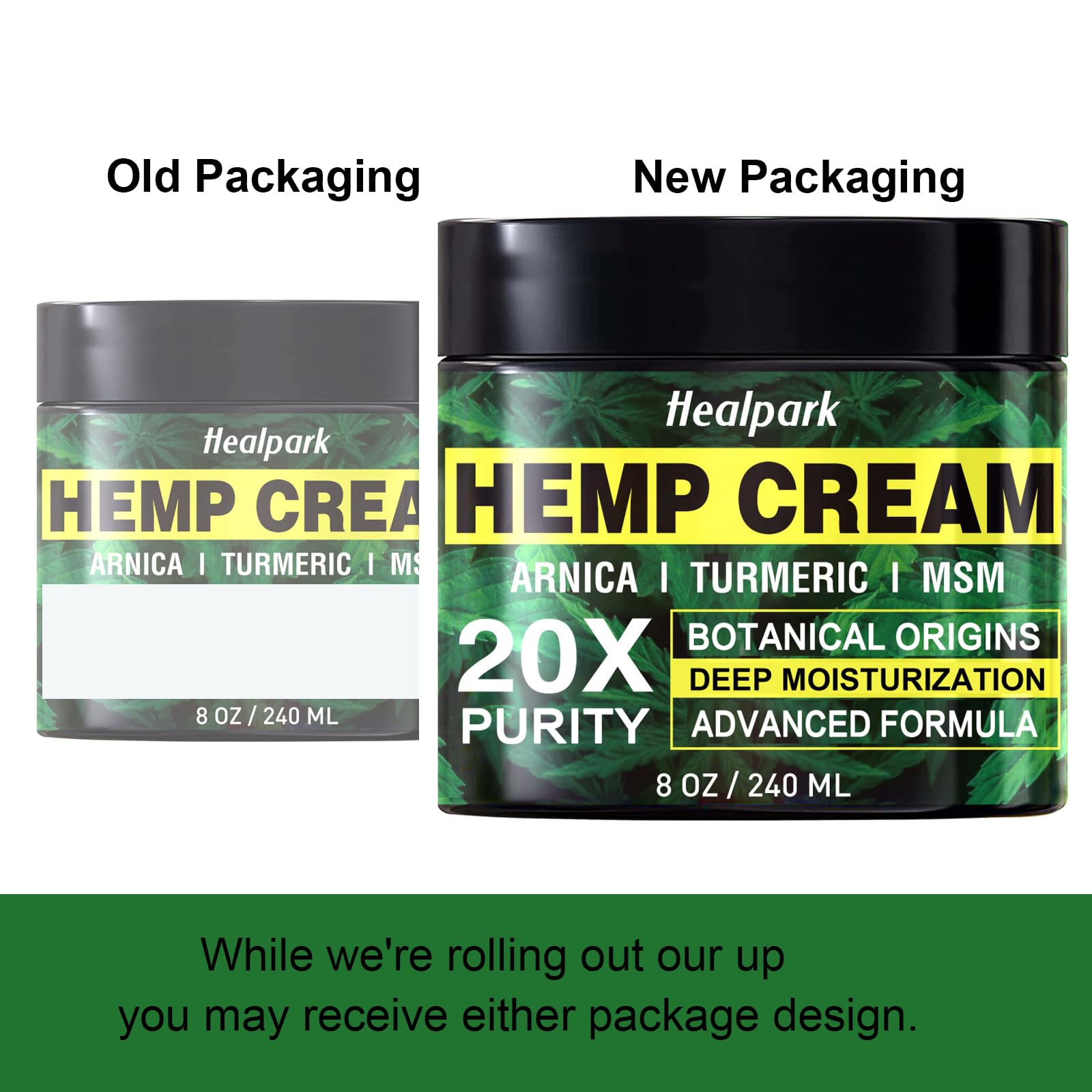 Emballage pratique de 8 oz de crème Healpark au chanvre.