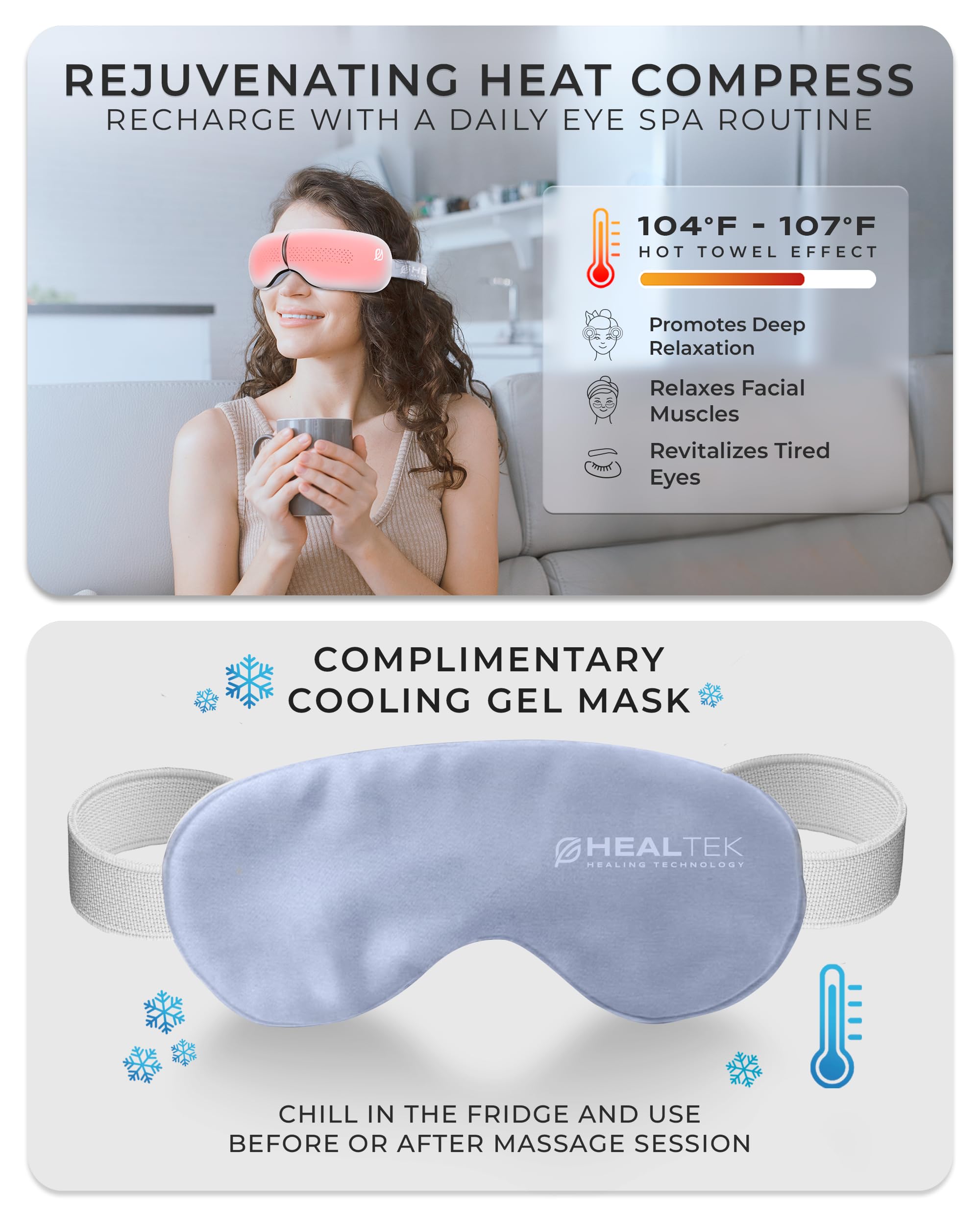 Masque gel refroidissant HealTek pour rafraîchir les yeux fatigués.