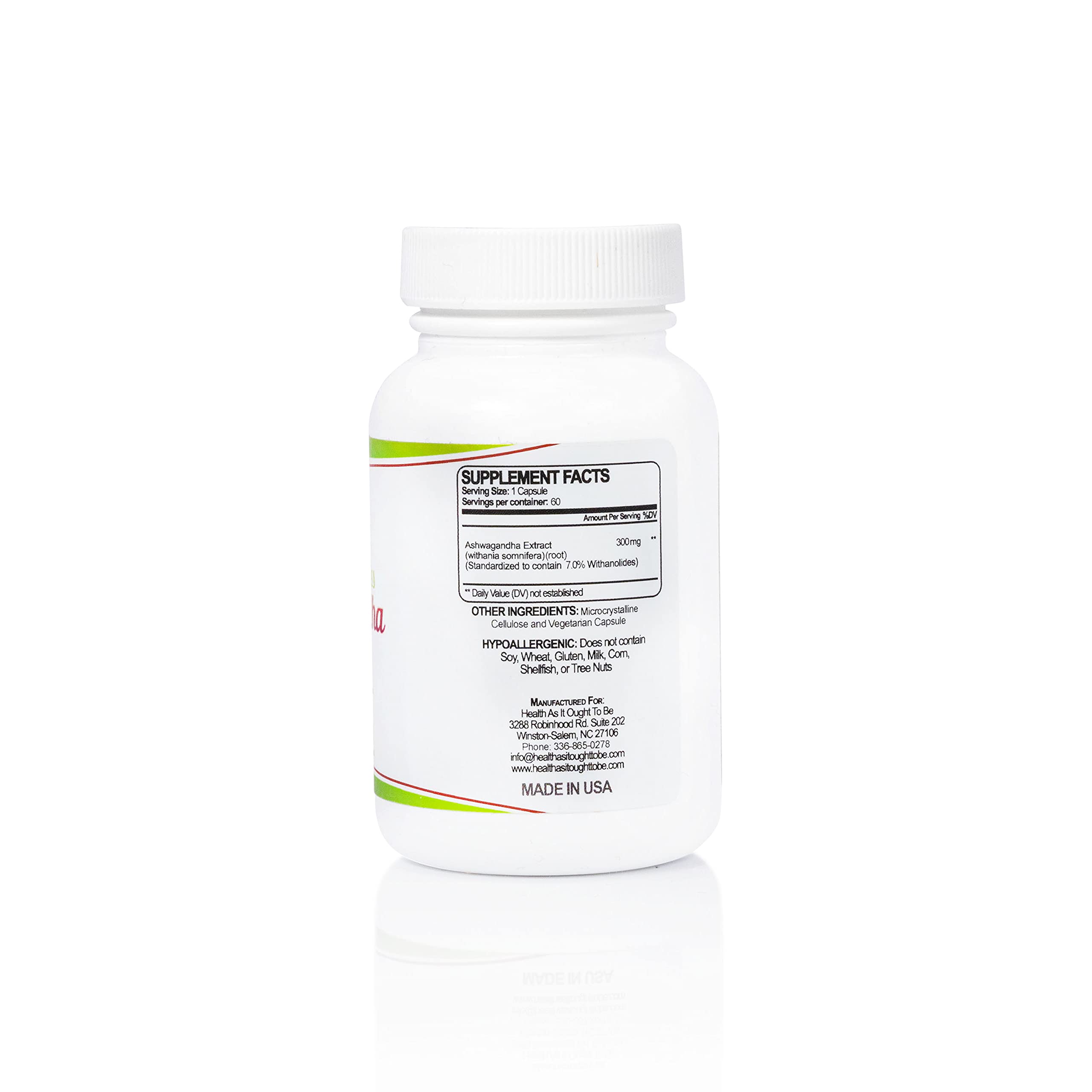 Capsules Health As It Ought To Be Ashwagandha, visuel clair, potentiel soutien bien-être quotidien.