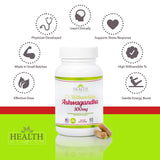 Étiquette et flacon Health As It Ought To Be Ashwagandha, extrait standardisé visible.