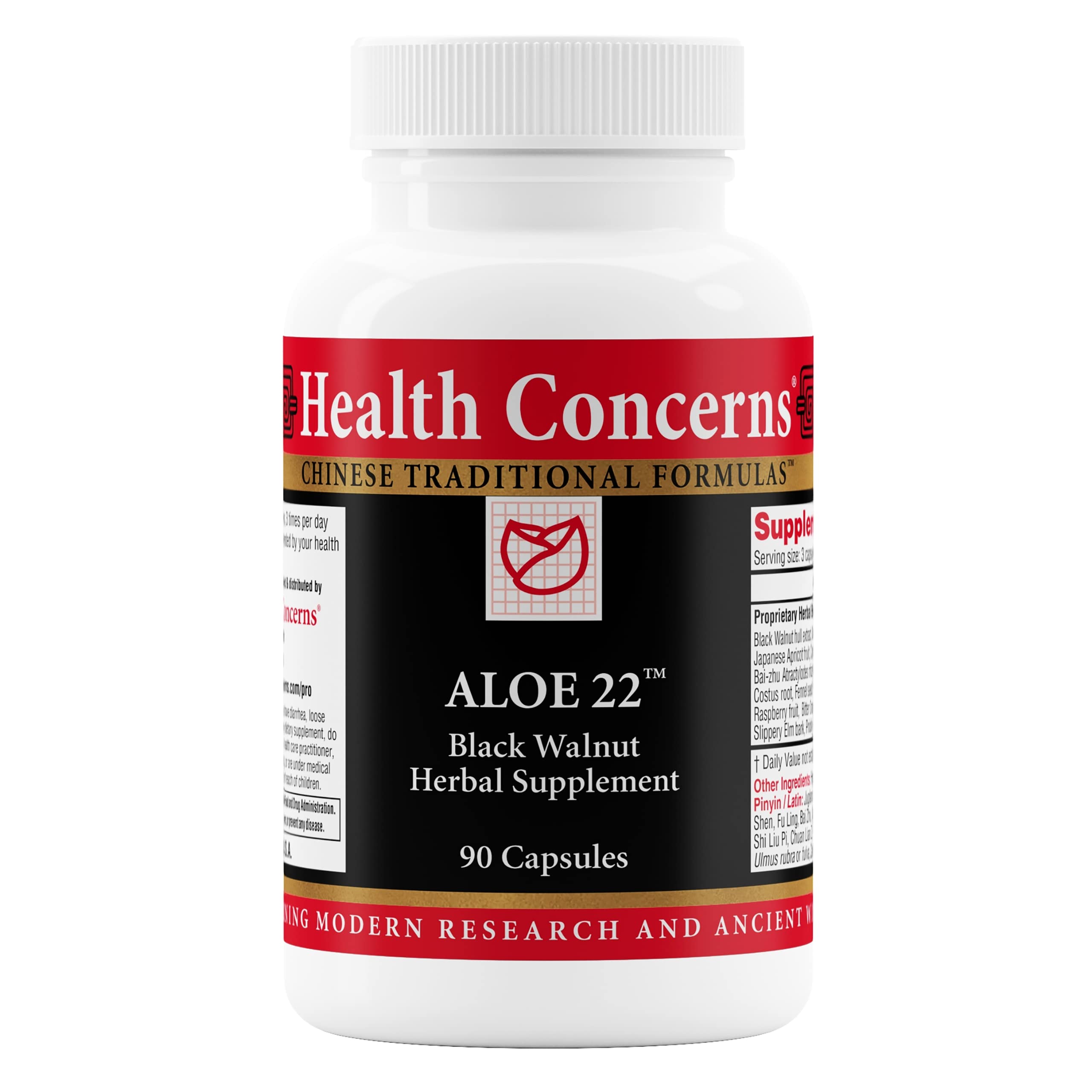Health Concerns Aloe 22 – Bouteille de gélules, soutien digestif potentiel.