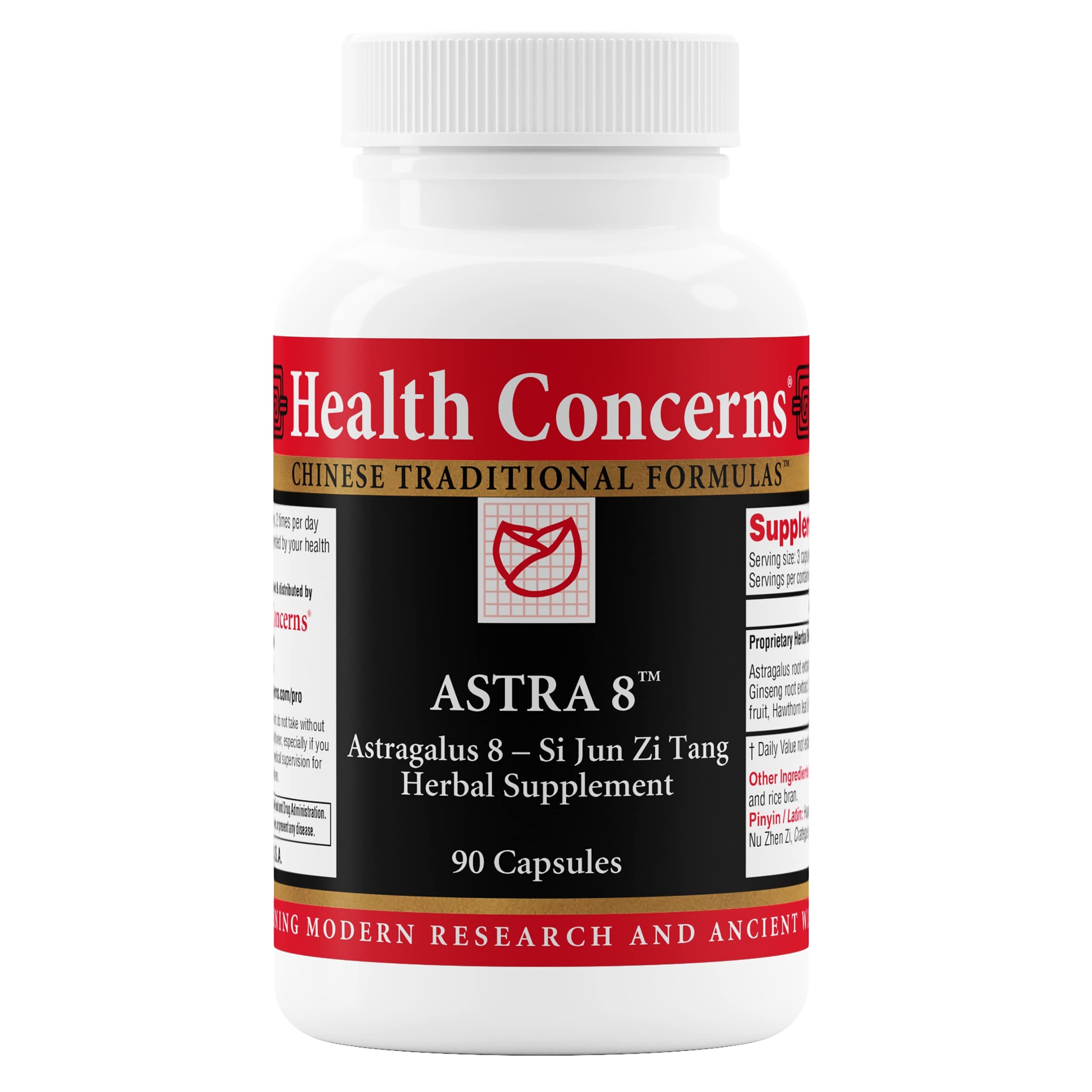 Health Concerns Astra 8: bouteille élégante, suggérant un soutien potentiel pour énergie et bien-être.