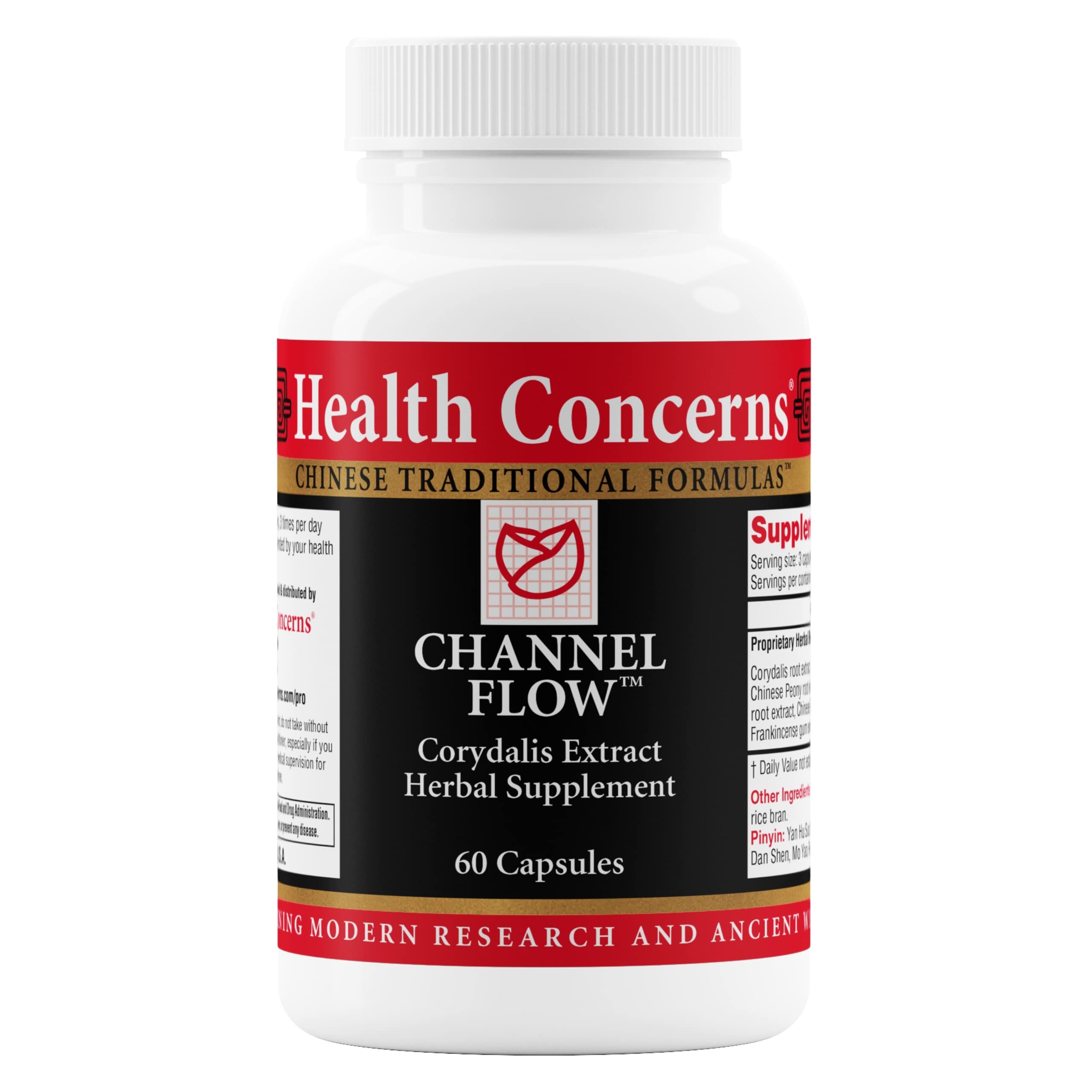 Health Concerns Channel Flow – bouteille de capsules prête à l’emploi, soutien musculaire et confort quotidien.