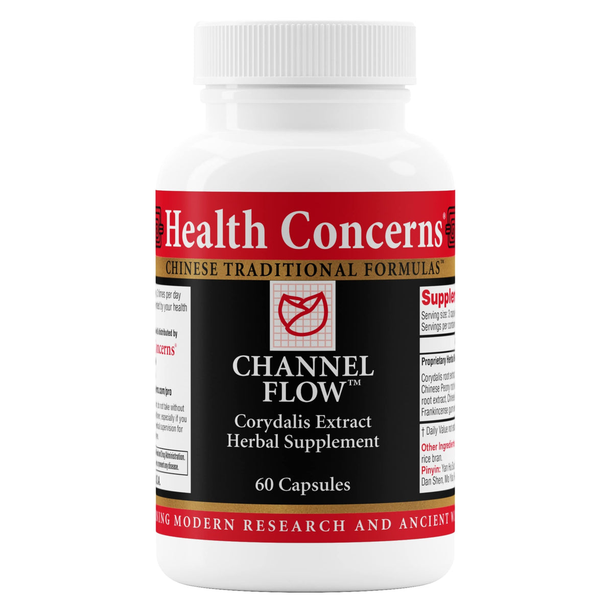 Health Concerns Channel Flow – bouteille de capsules prête à l’emploi, soutien musculaire et confort quotidien.