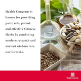 Health Concerns Channel Flow: étiquette détaillant les ingrédients et usages potentiels.