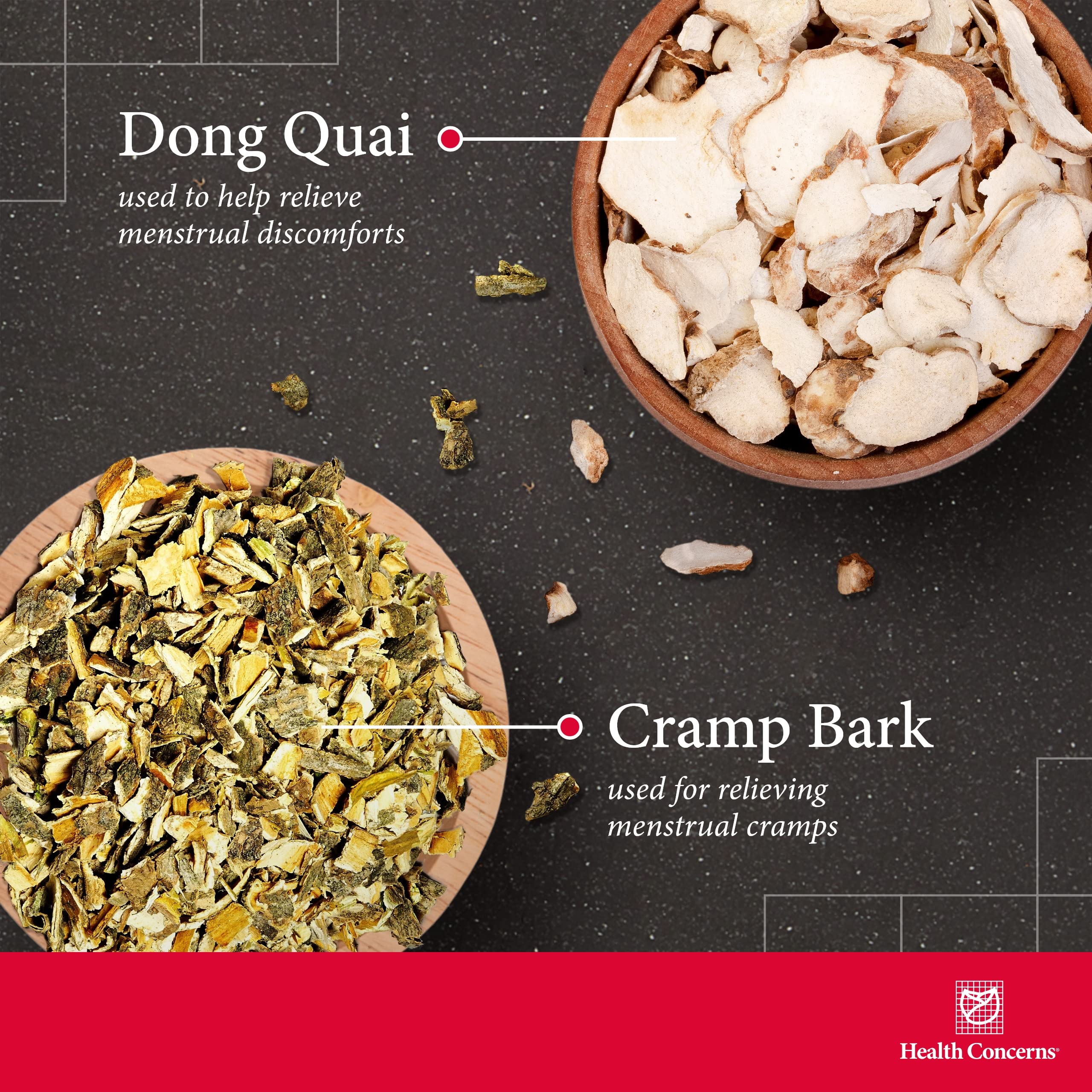 Health Concerns Cramp Bark Plus – Ingrédients d'herbes traditionnelles pour soutenir l'équilibre.
