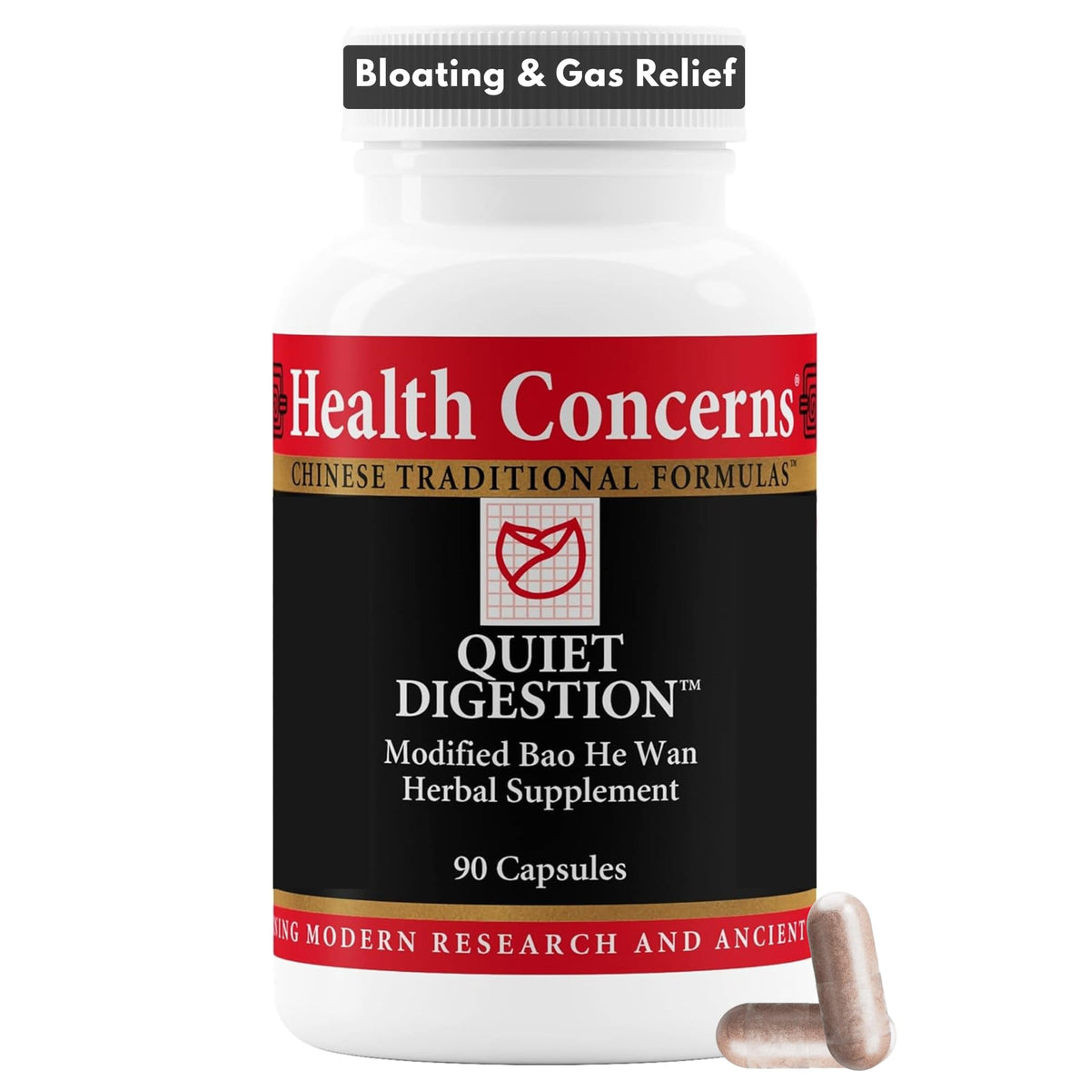 Health Concerns Digestion Tranquille – bouteille de gélules évoquant soutien digestif naturel quotidien.