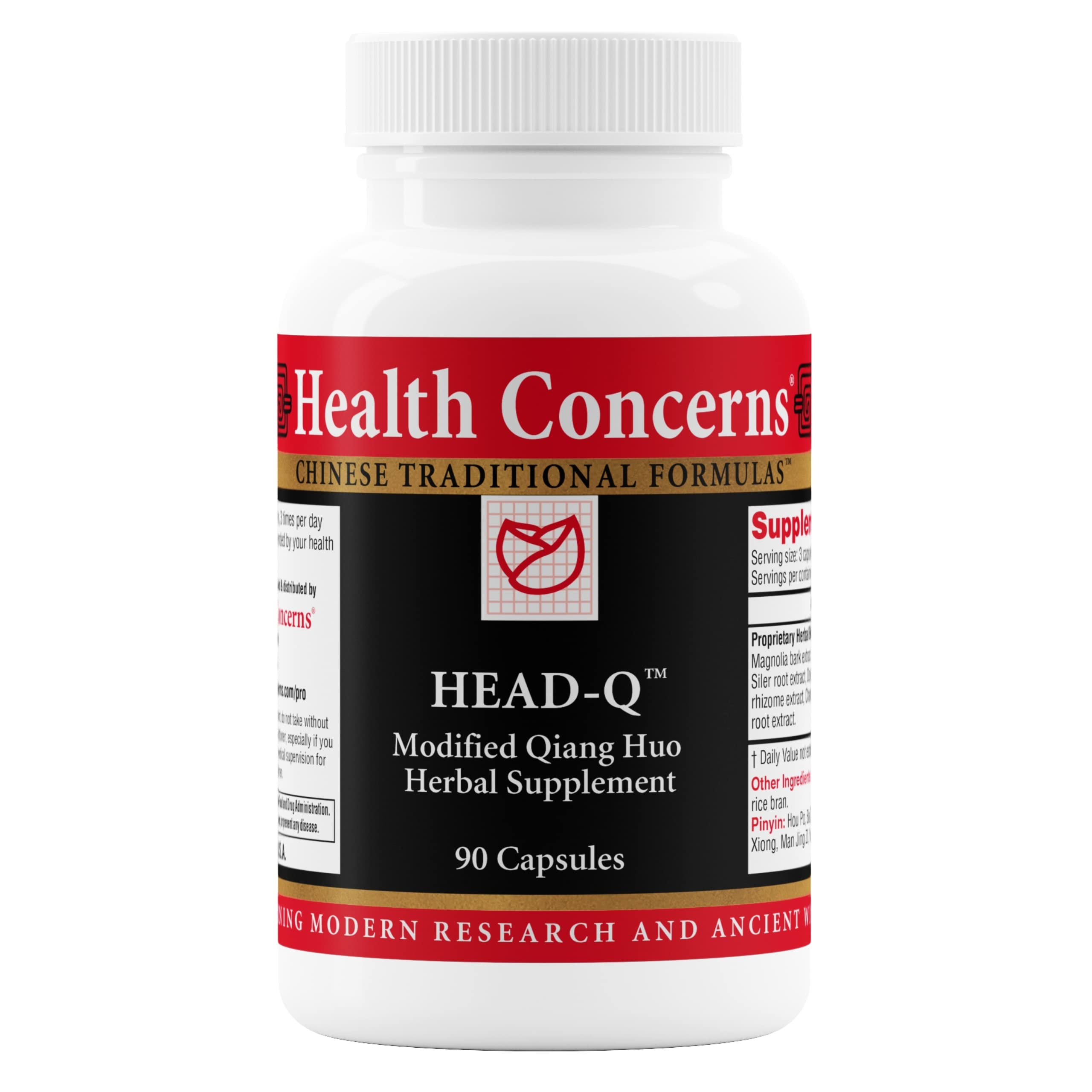 Health Concerns Head-Q: bouteille de 90 capsules pour un soutien quotidien.