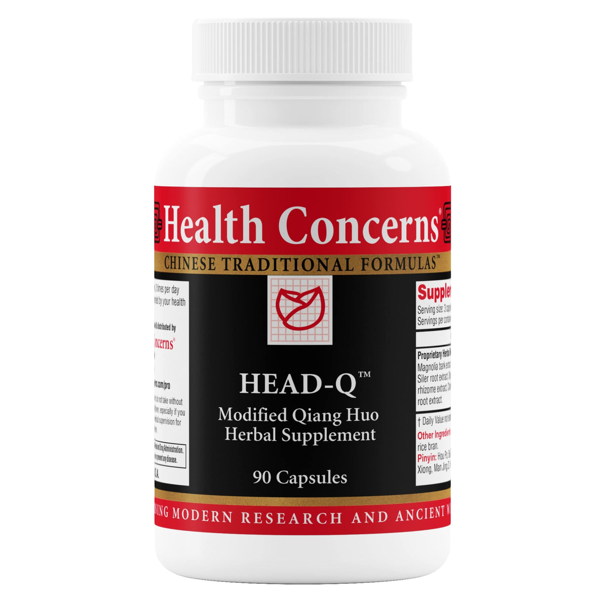 Health Concerns Head-Q: bouteille de 90 capsules pour un soutien quotidien.
