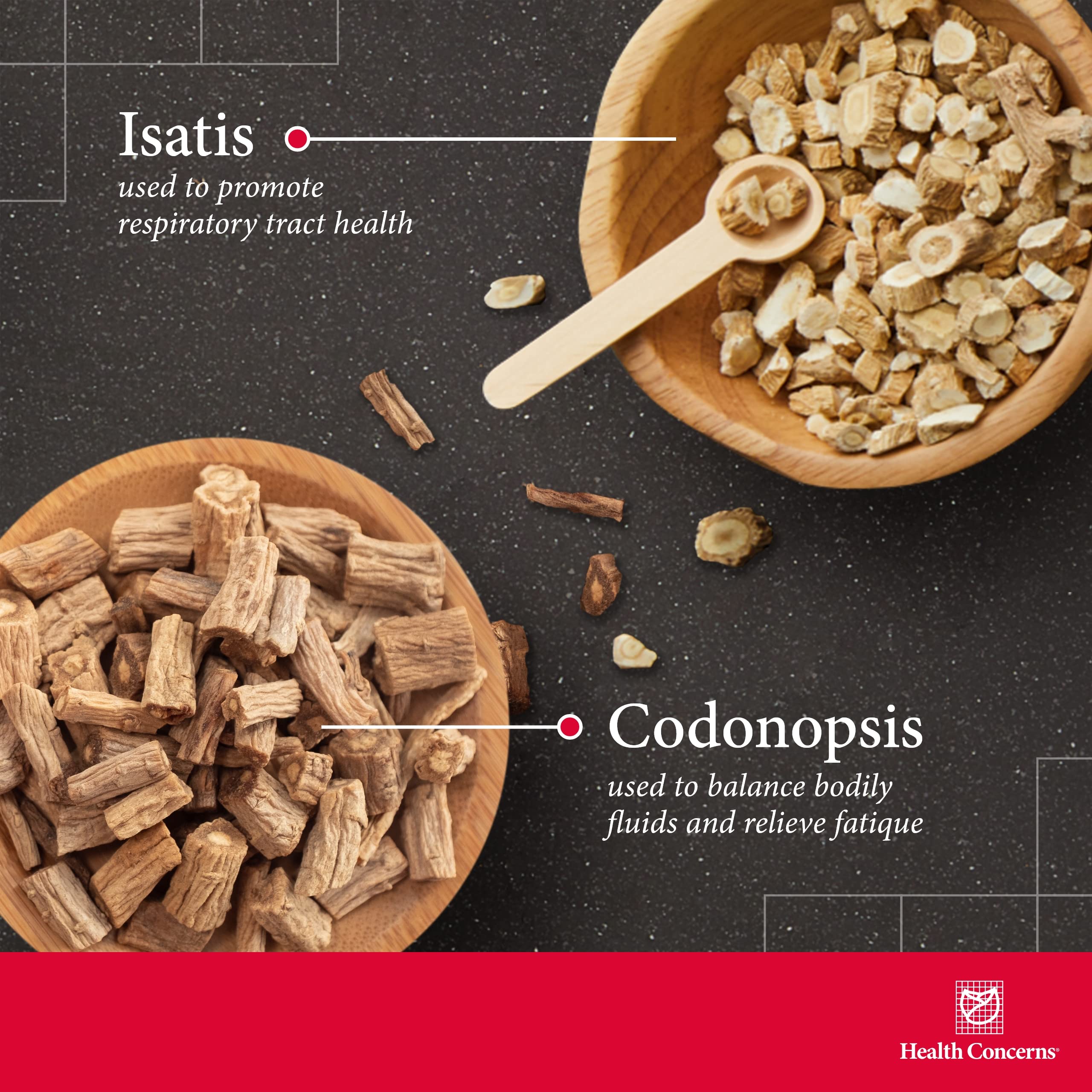 Health Concerns Isatis Cooling — ingrédients traditionnels destinés à soutenir la détox et la chaleur corporelle.