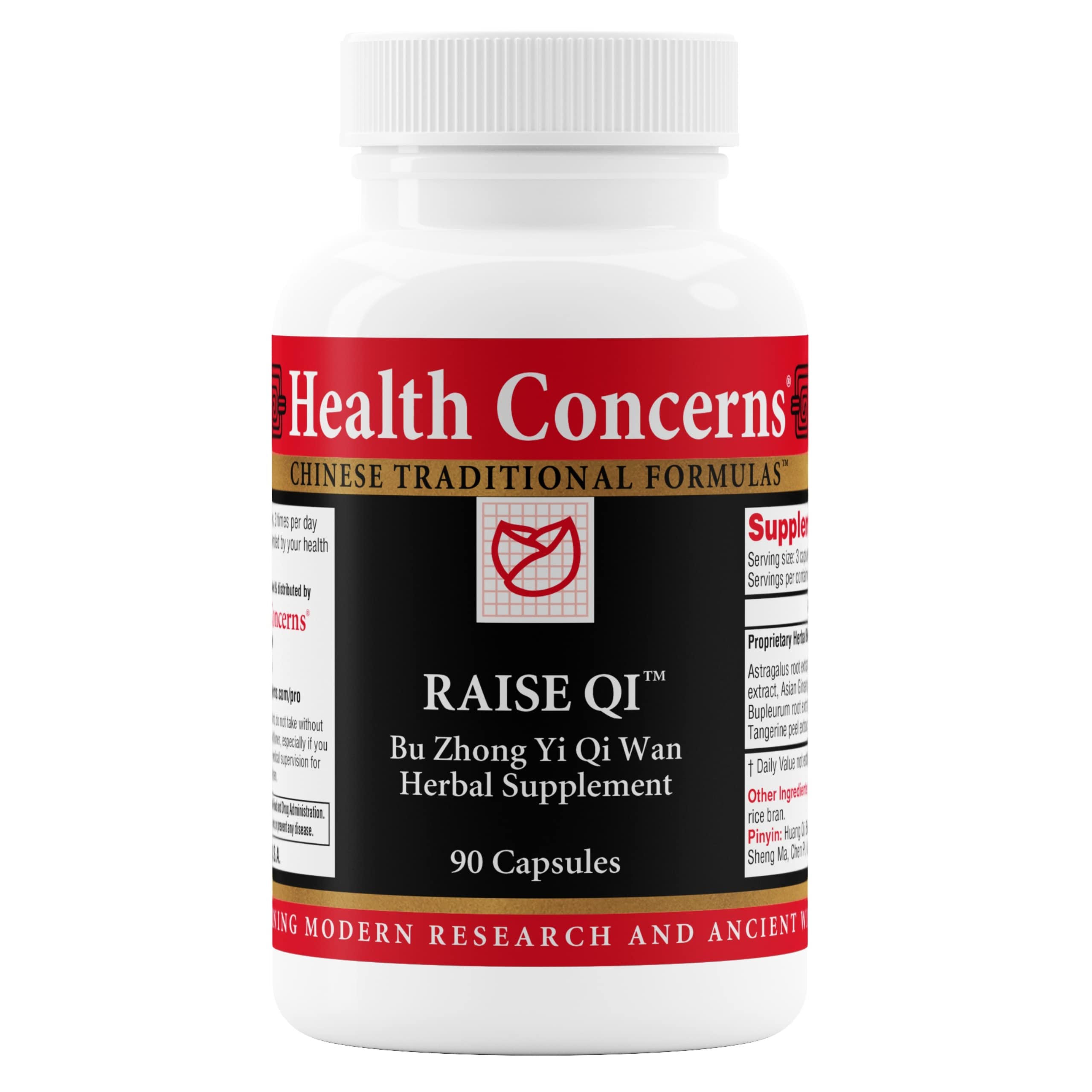 Health Concerns Raise Qi – bouteille visible, soutien potentiel d'énergie au quotidien.