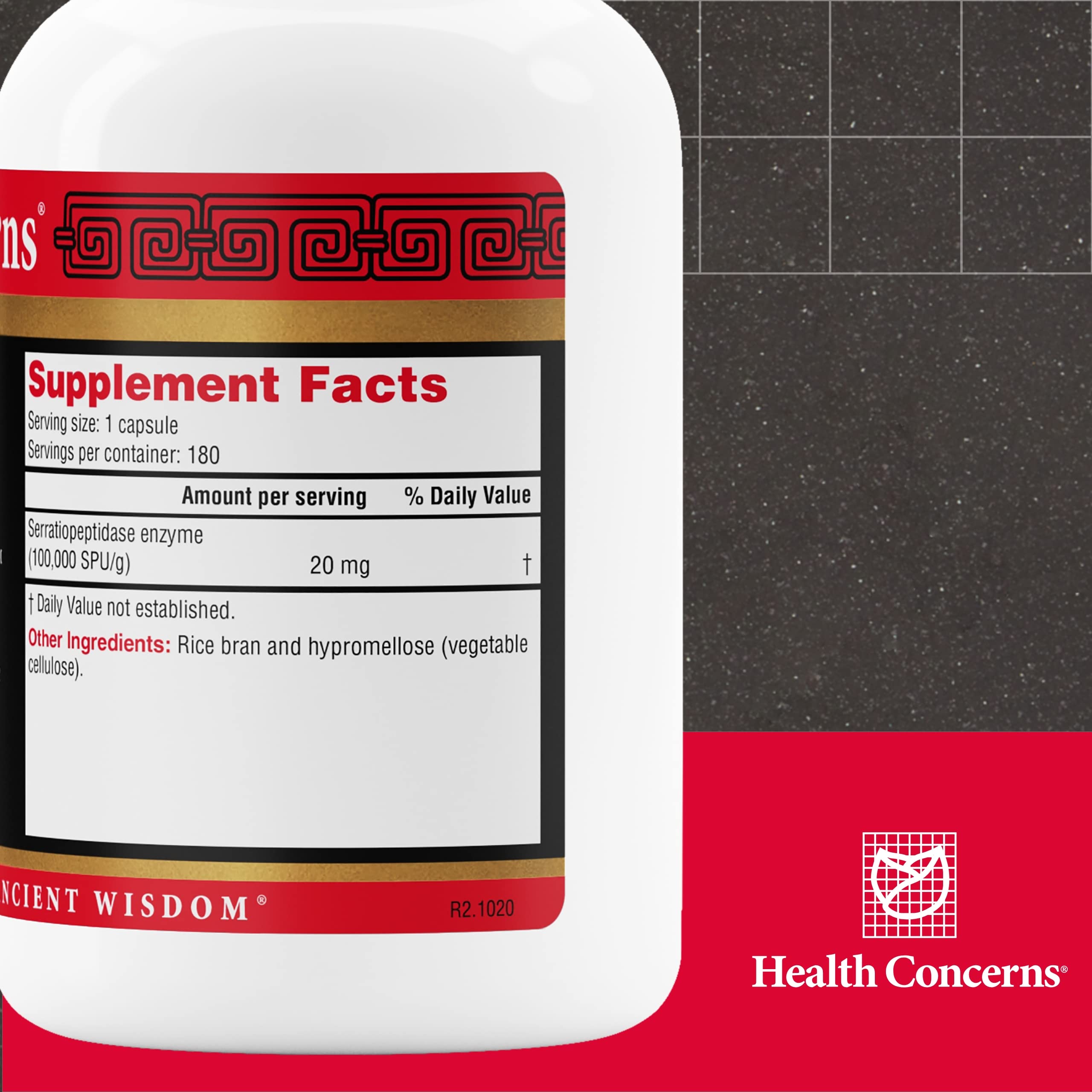 Health Concerns Serramend capsules visibles, idéal pour le dosage quotidien.