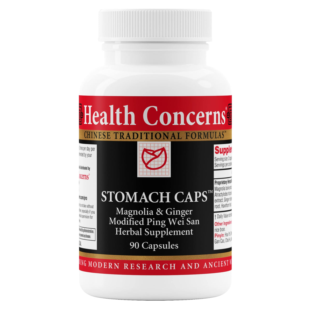 Bouteille Health Concerns Stomach Caps prête à soutenir le confort digestif.