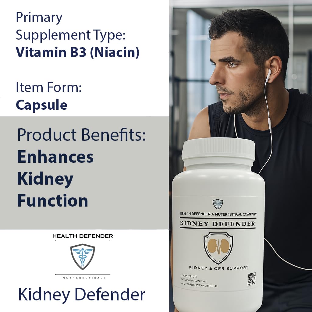 Étiquette du produit Kidney Defender affichant les composants naturels et les avantages potentiels.