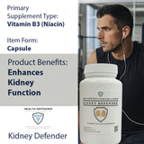Étiquette du produit Kidney Defender affichant les composants naturels et les avantages potentiels.