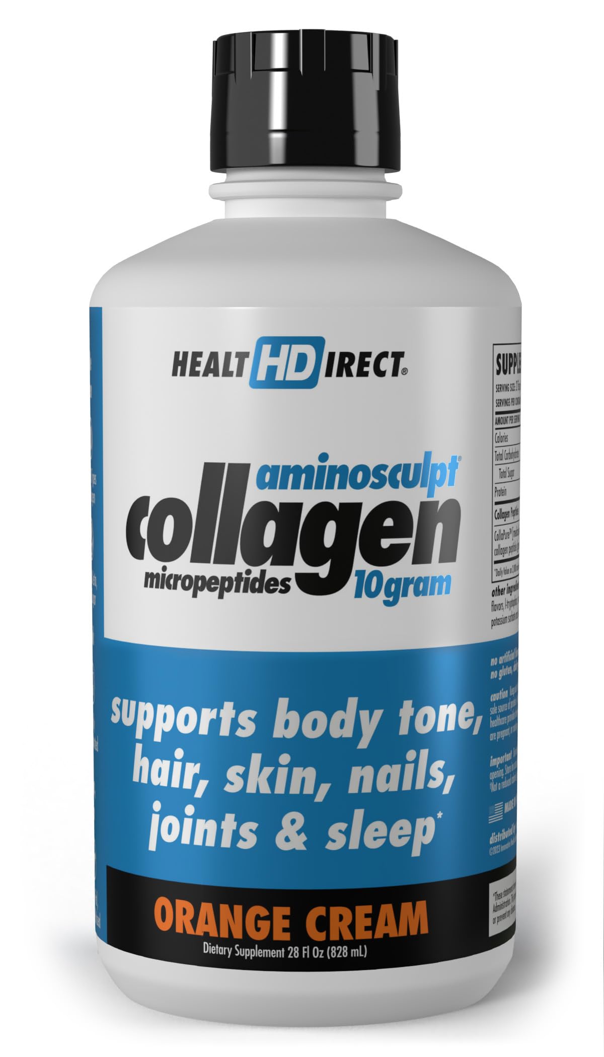 AminoSculpt HEALTH DIRECT, bouteille collagène liquide orange crème prête à boire, routine beauté.