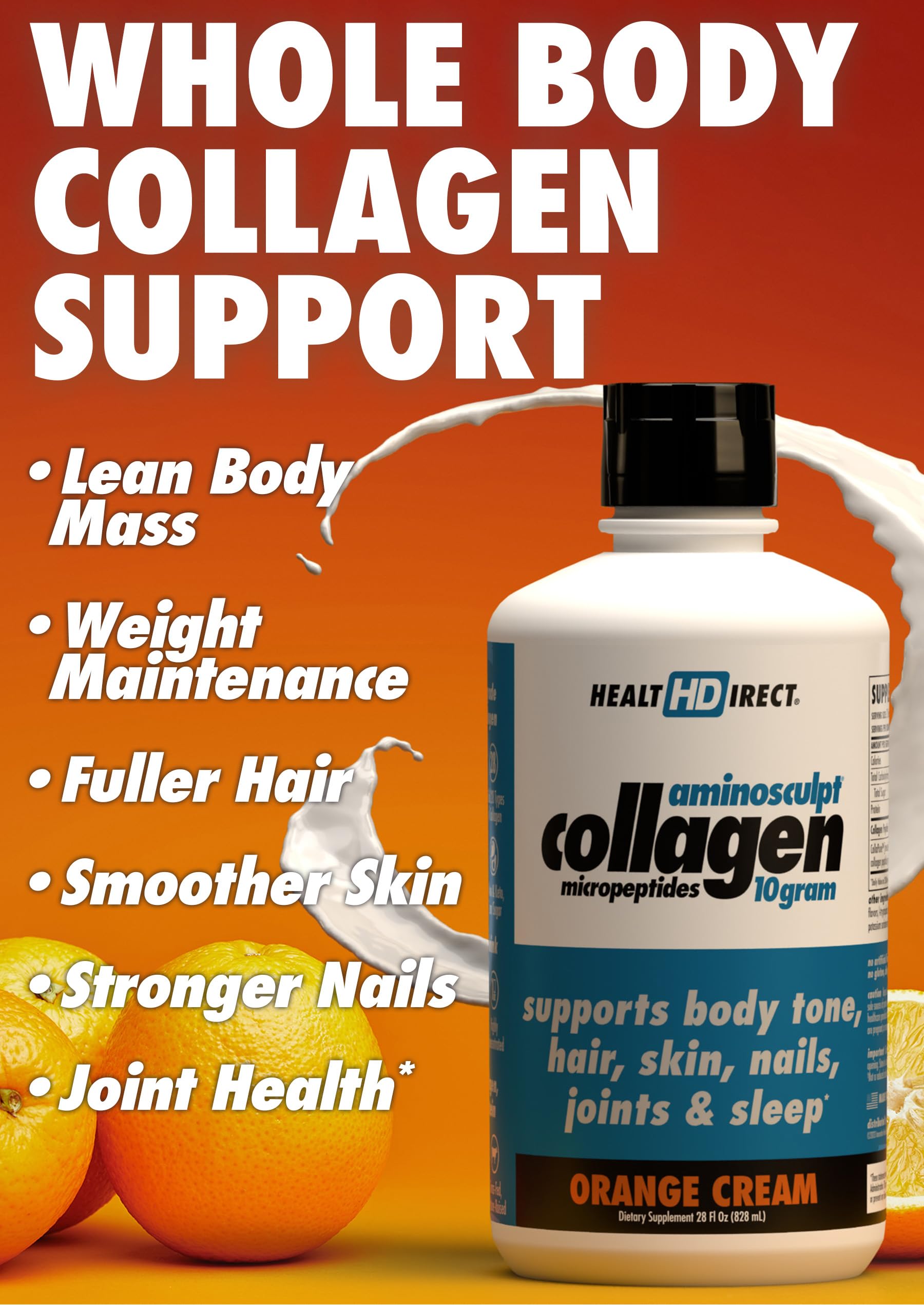 Étiquette premium HEALTH DIRECT AminoSculpt, collagène liquide de qualité élevée.