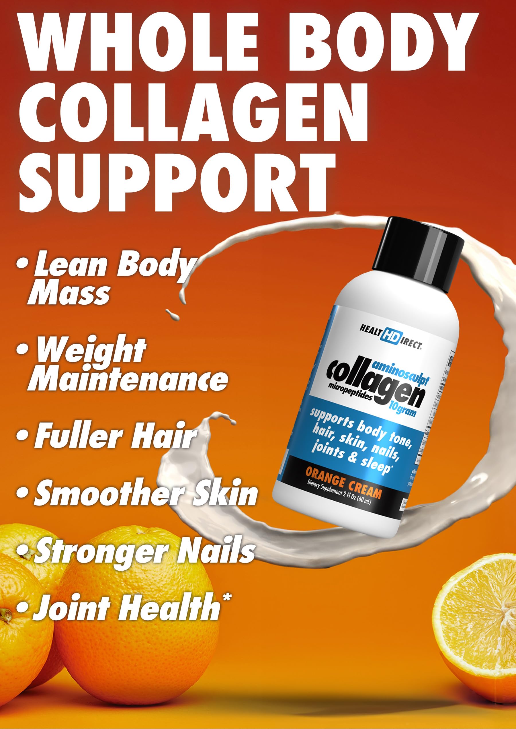 Bouteille de collagène liquide AminoSculpt Orange Crème ouverte prête à déguster.