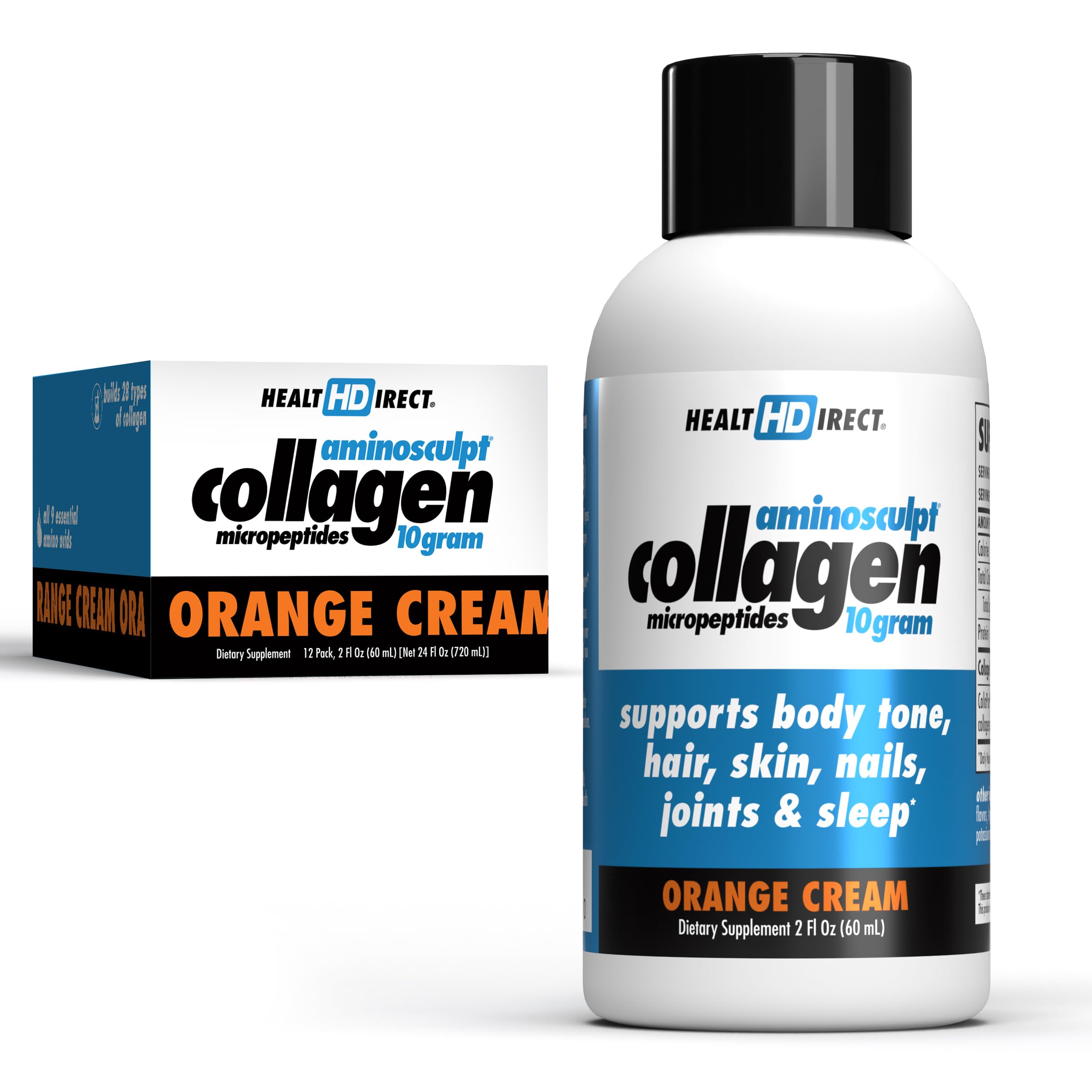 HEALTH DIRECT AminoSculpt collagène liquide Orange Crème, bouteille prête à boire, peut soutenir cheveux et peau.