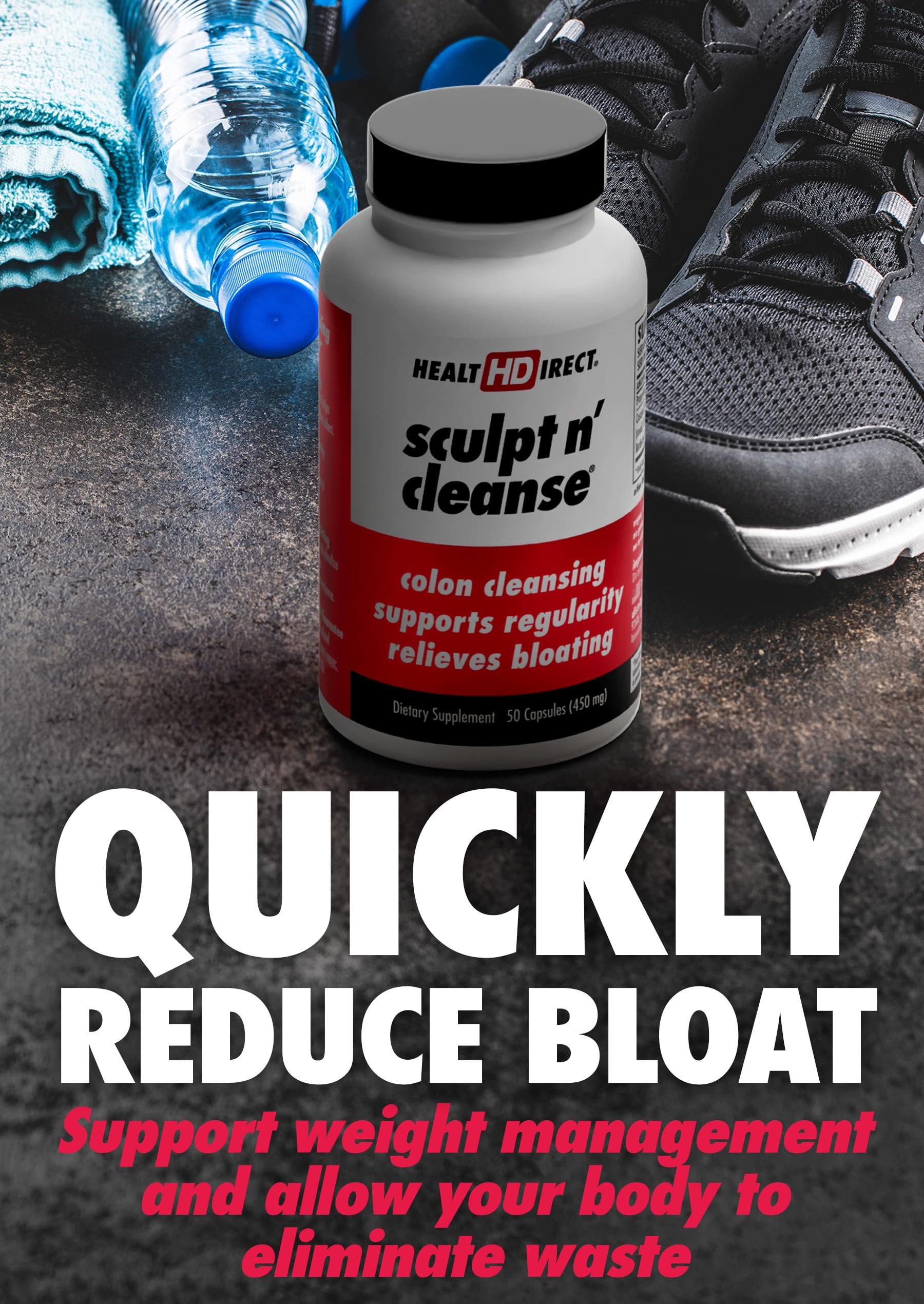 Gélules Health Direct Sculpt n' Cleanse prêtes à être avalées facilement.