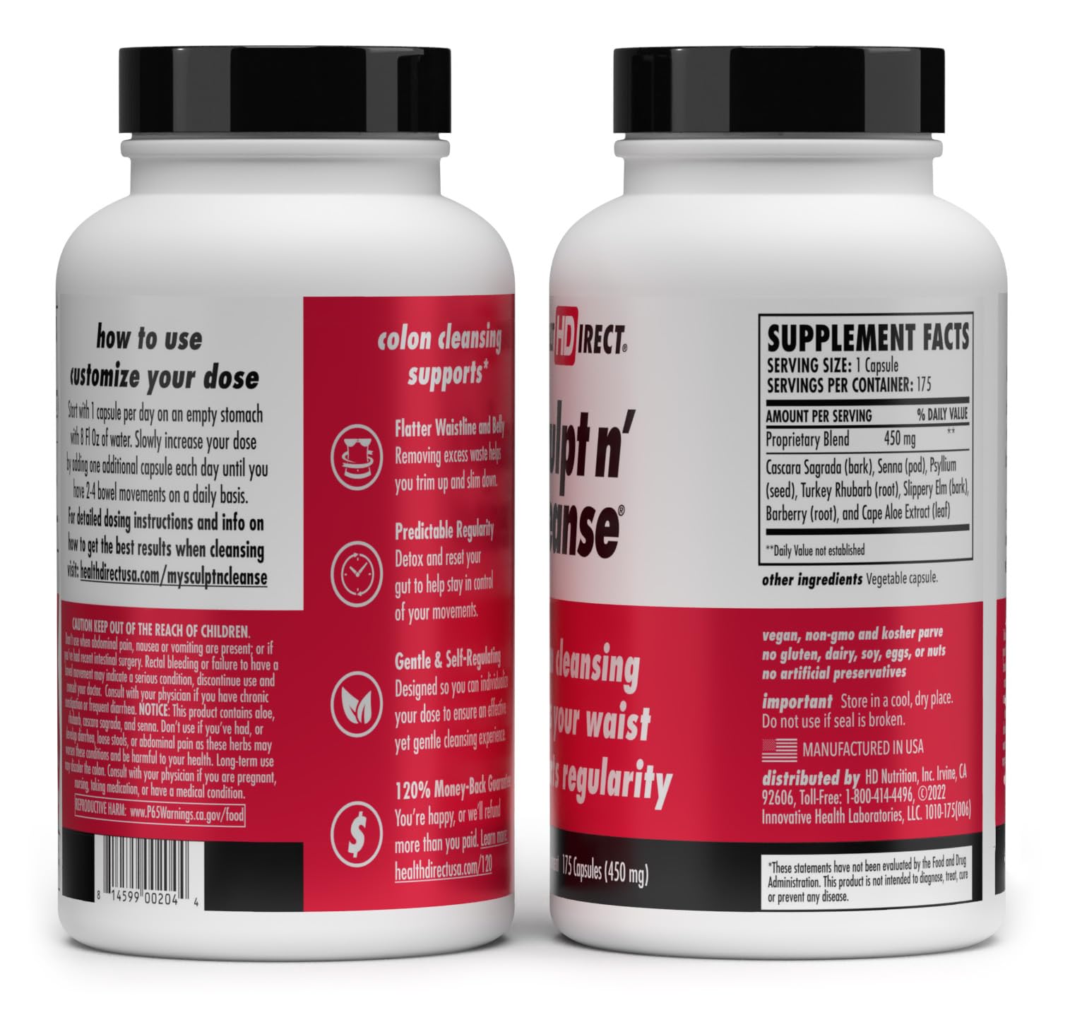 HEALTH DIRECT Sculpt n' Cleanse — emballage, présentation claire et informations sur les ingrédients