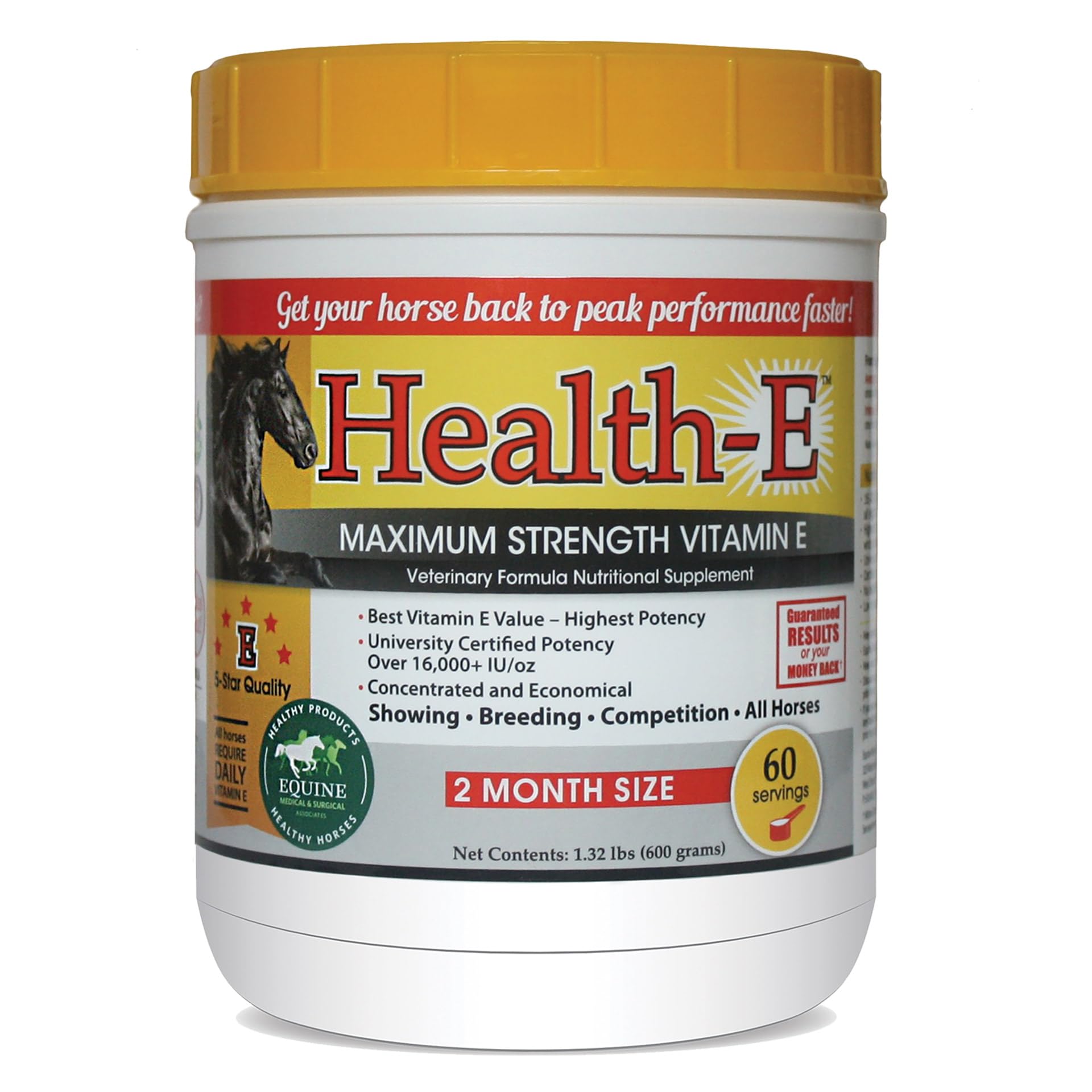 Health-E dose facile pour chevaux – poudre avec cuillère fournie facilitant l’apport quotidien.