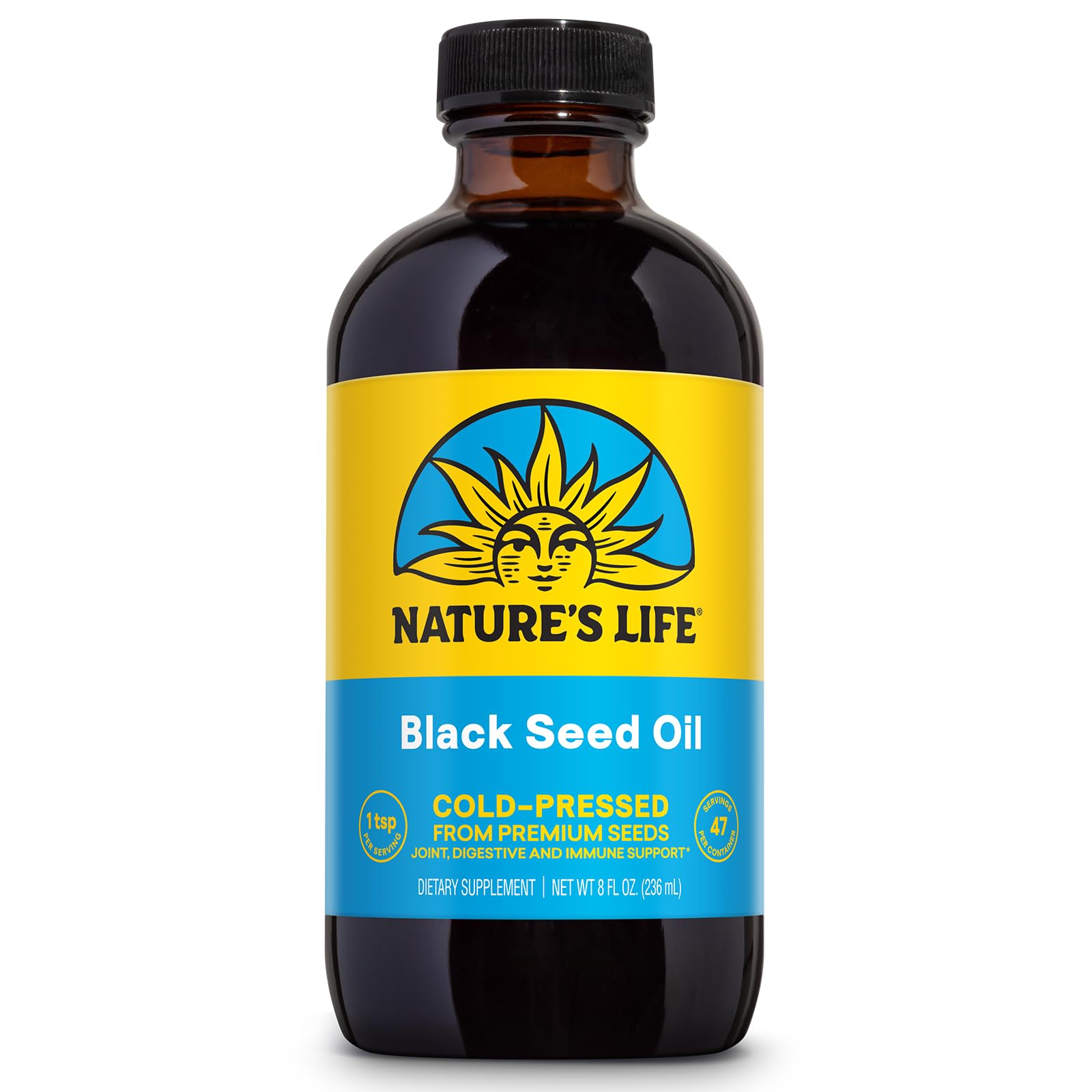 Nature’s Life huile de nigelle – bouteille 8onces, soutien potentiel pour articulations et digestion