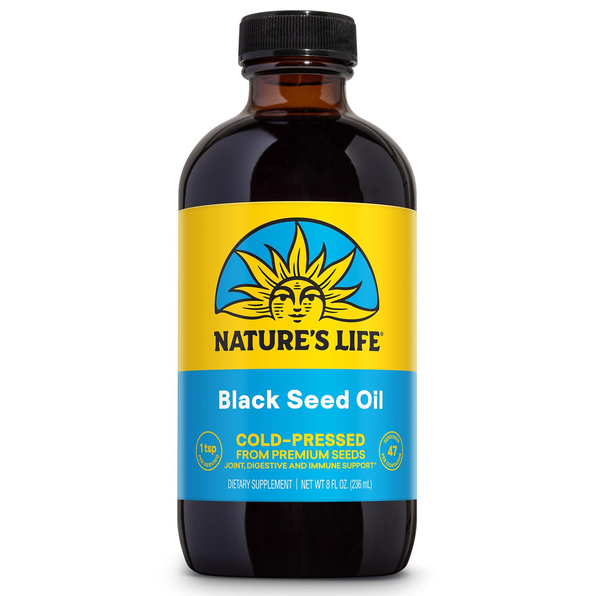 Nature’s Life huile de nigelle – bouteille 8onces, soutien potentiel pour articulations et digestion