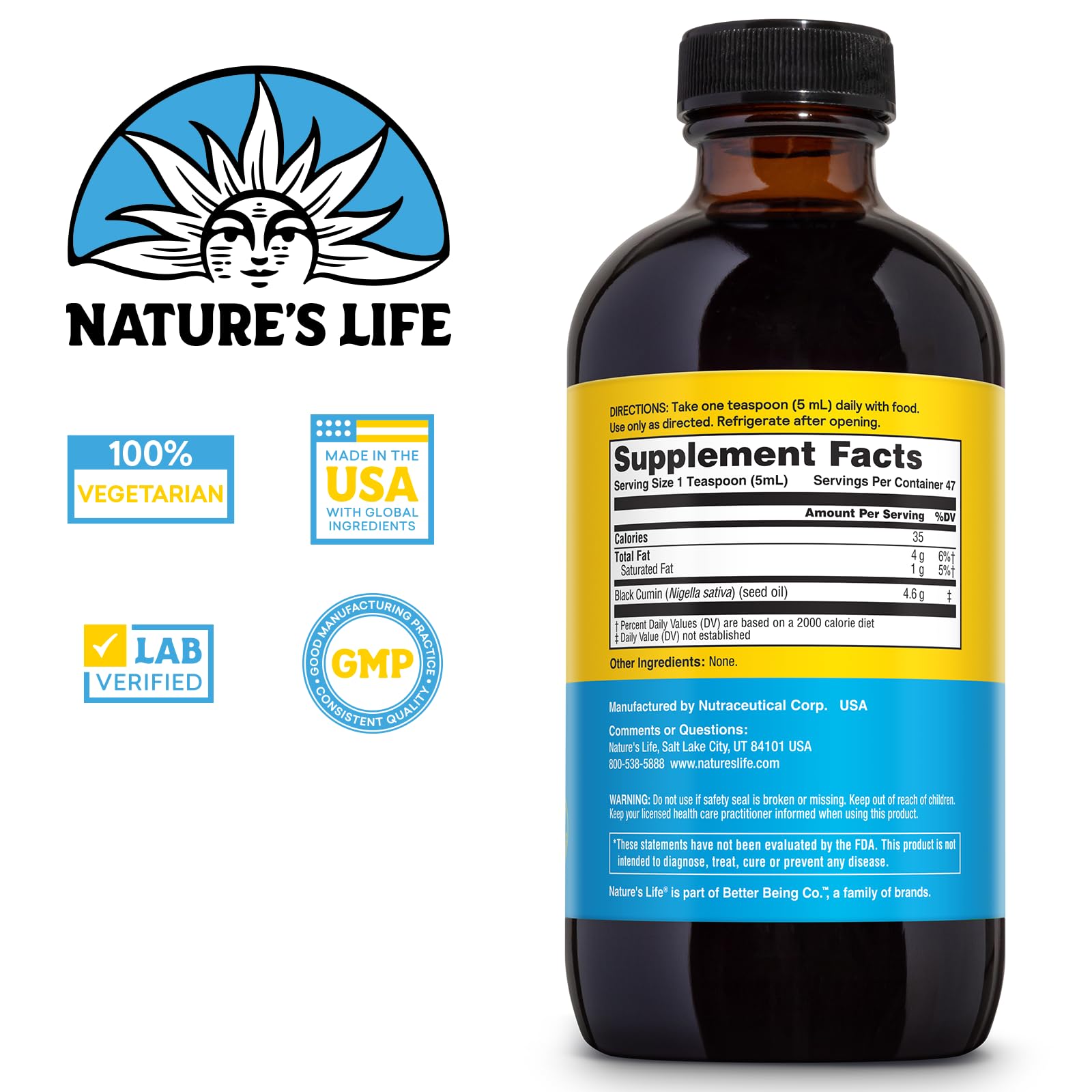 Nature’s Life huile de nigelle – flacon pressee froid, huile pure sans additifs