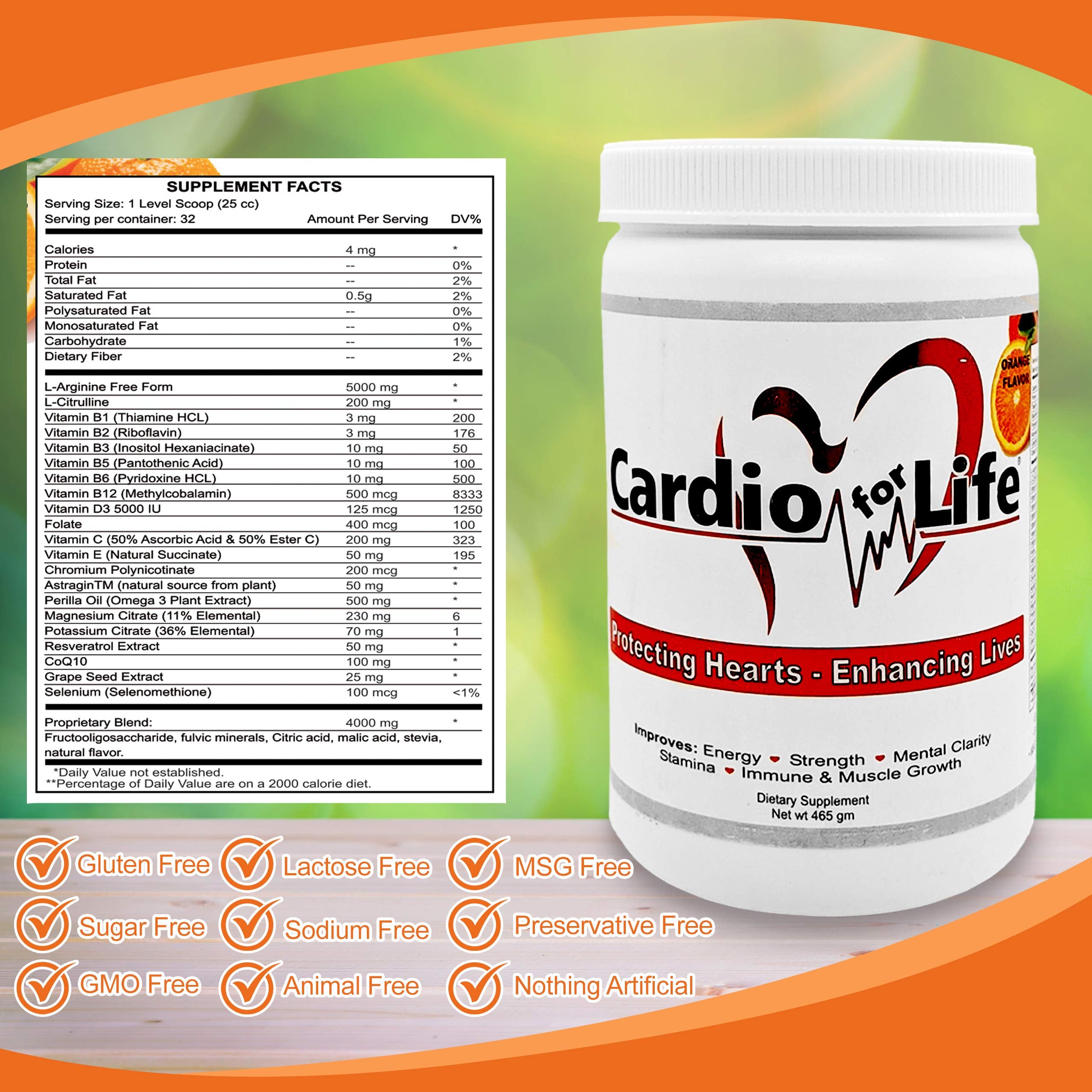 Health Guardian Cardio for Life avec L-Arginine 5000mg par portion, support potentiel.