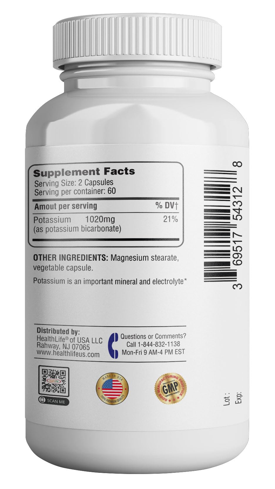 HEALTH LFE Potassium Bicarbonate — ingrédients clairs pour comprendre ce que vous consommez.