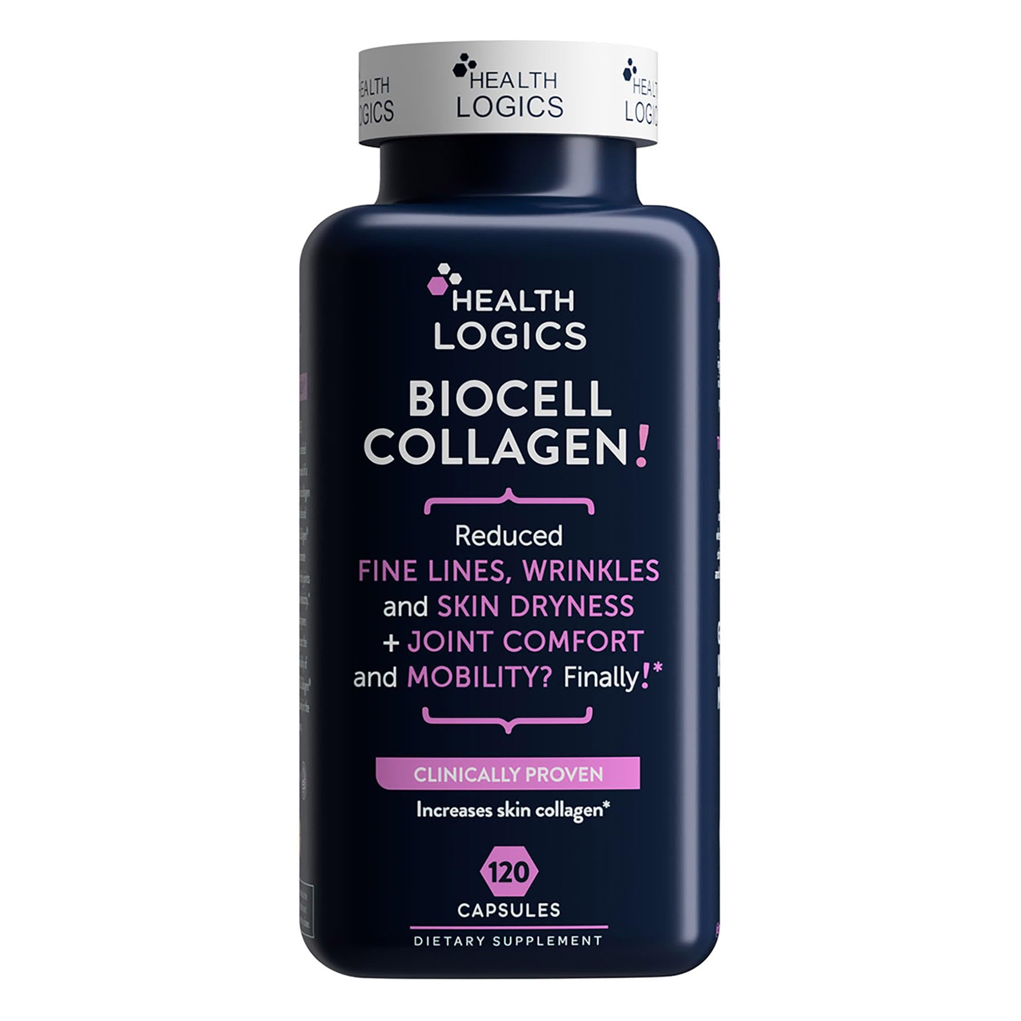 Bouteille Health Logics BioCell Collagen, soutien potentiel pour peau et articulations.