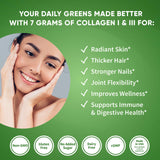 Health Logics Glowing Greens – ingrédients probiotiques et prébiotiques pour digestion équilibrée.