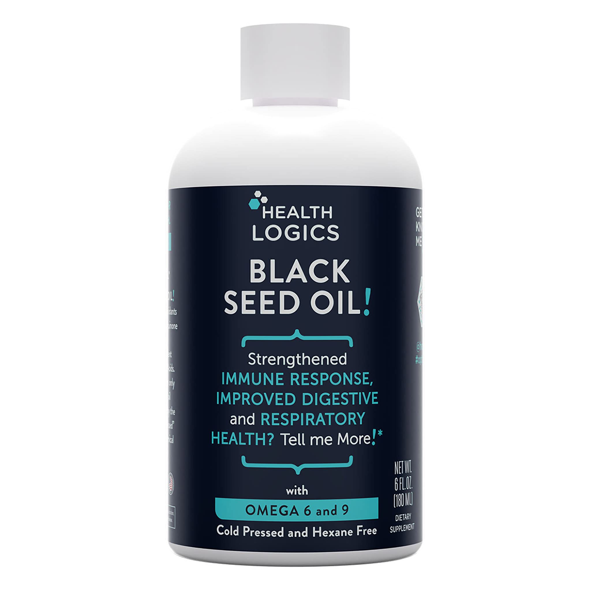 Health Logics huile de nigelle dans la bouteille, soutien potentiel immunitaire et digestif.
